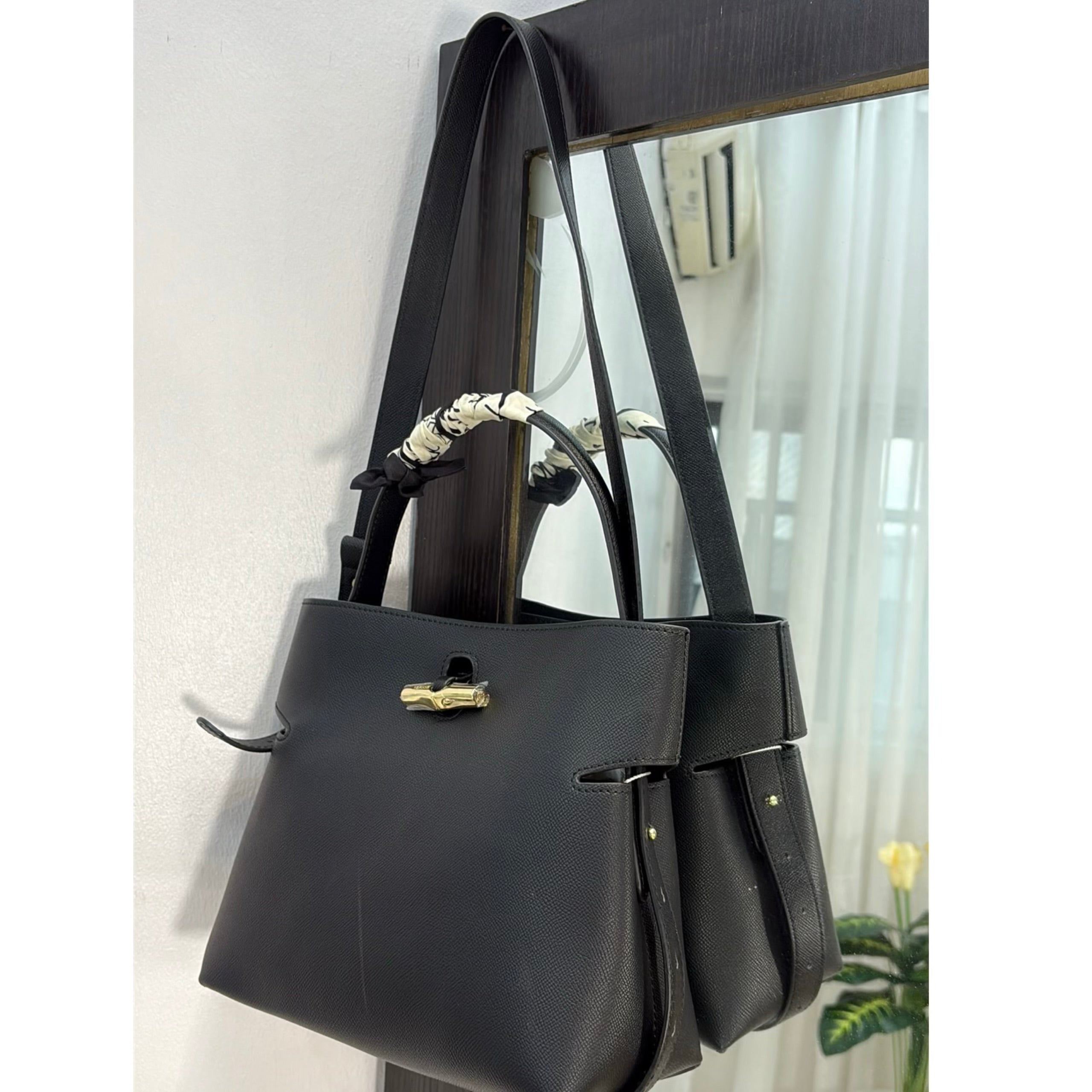 Versse Leather Bucket Bag in Black