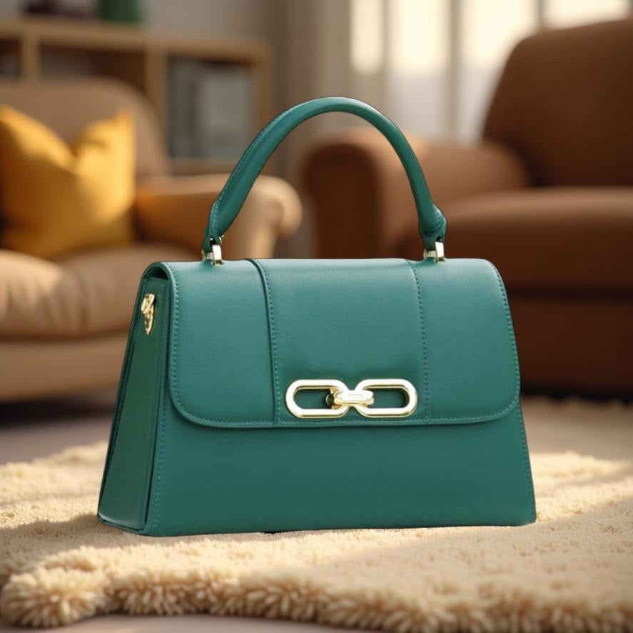Versse Top handle Structured Flap Bag in Green