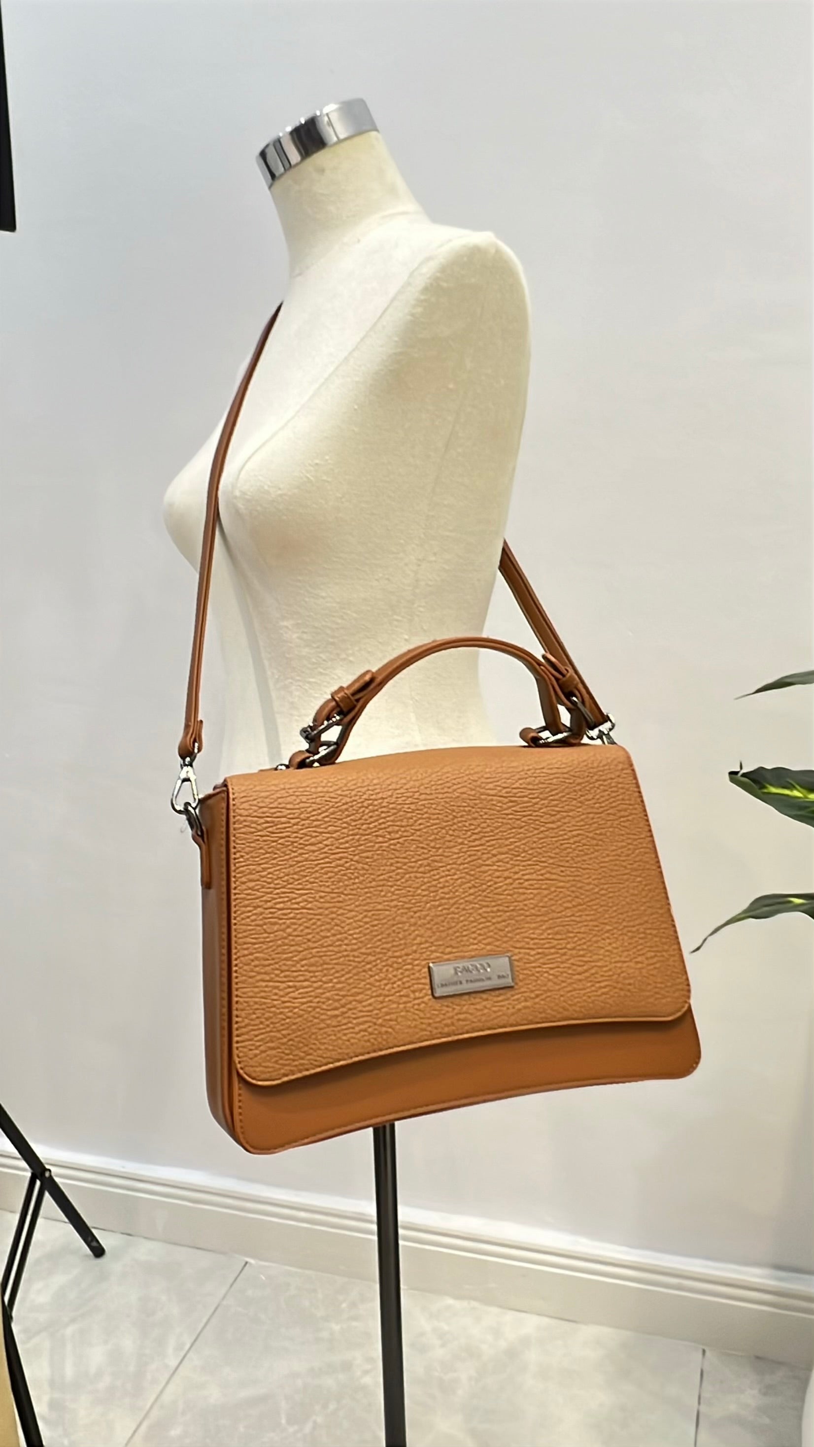 Bagco Structured Flap Top Handle Bag in Brown