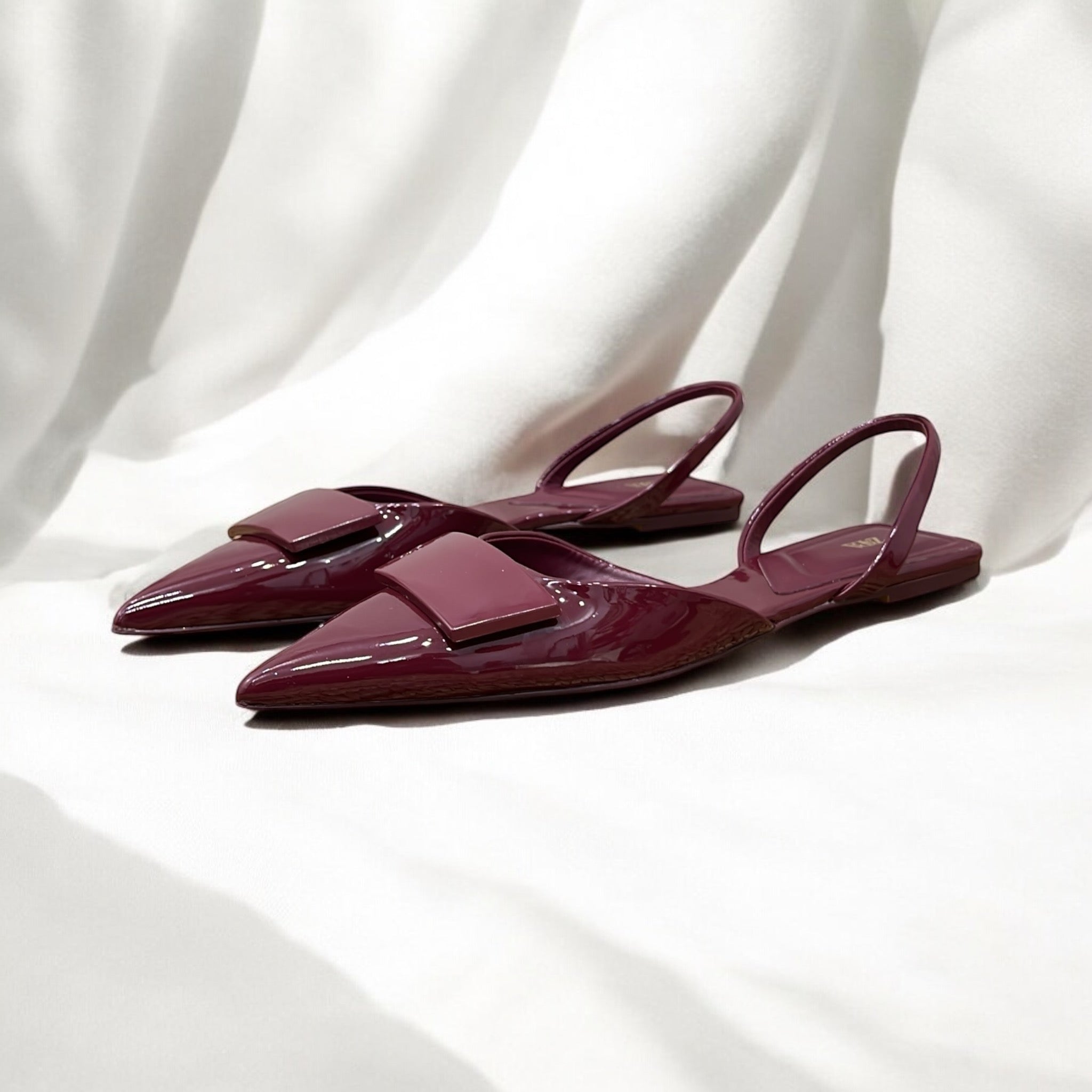 ZARA POINTED TOE SLINGBACK FLATS IN BURGUNDY