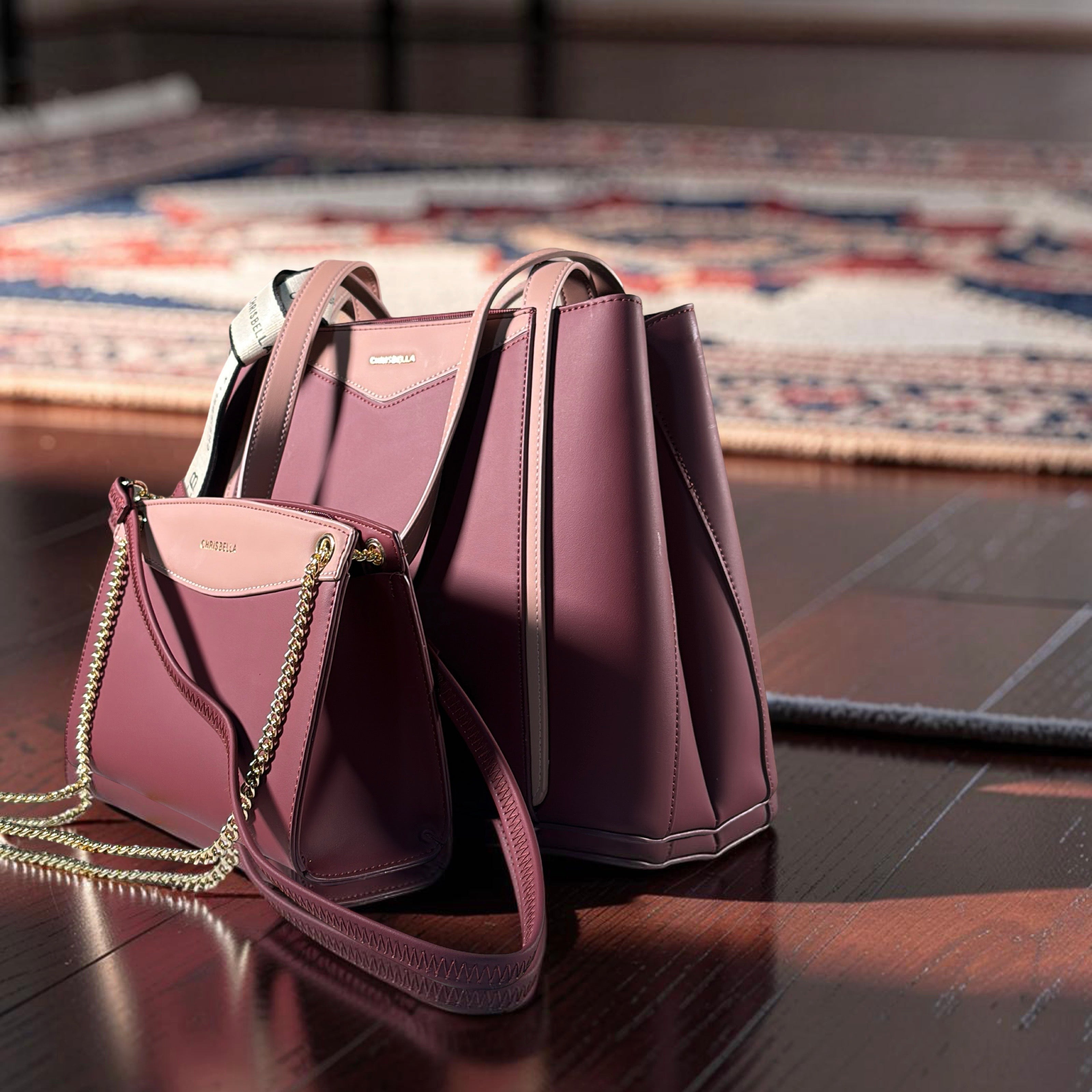 Chrisbella 2-in-1 Contrast Color Shoulder Bag in Burgundy
