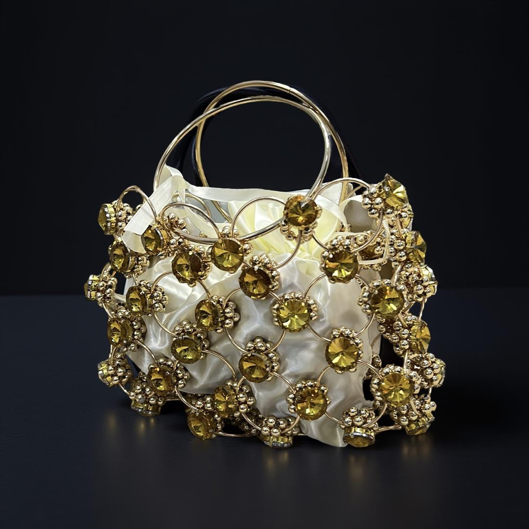 Ring Detai Embellished Stone Purse in Yellow