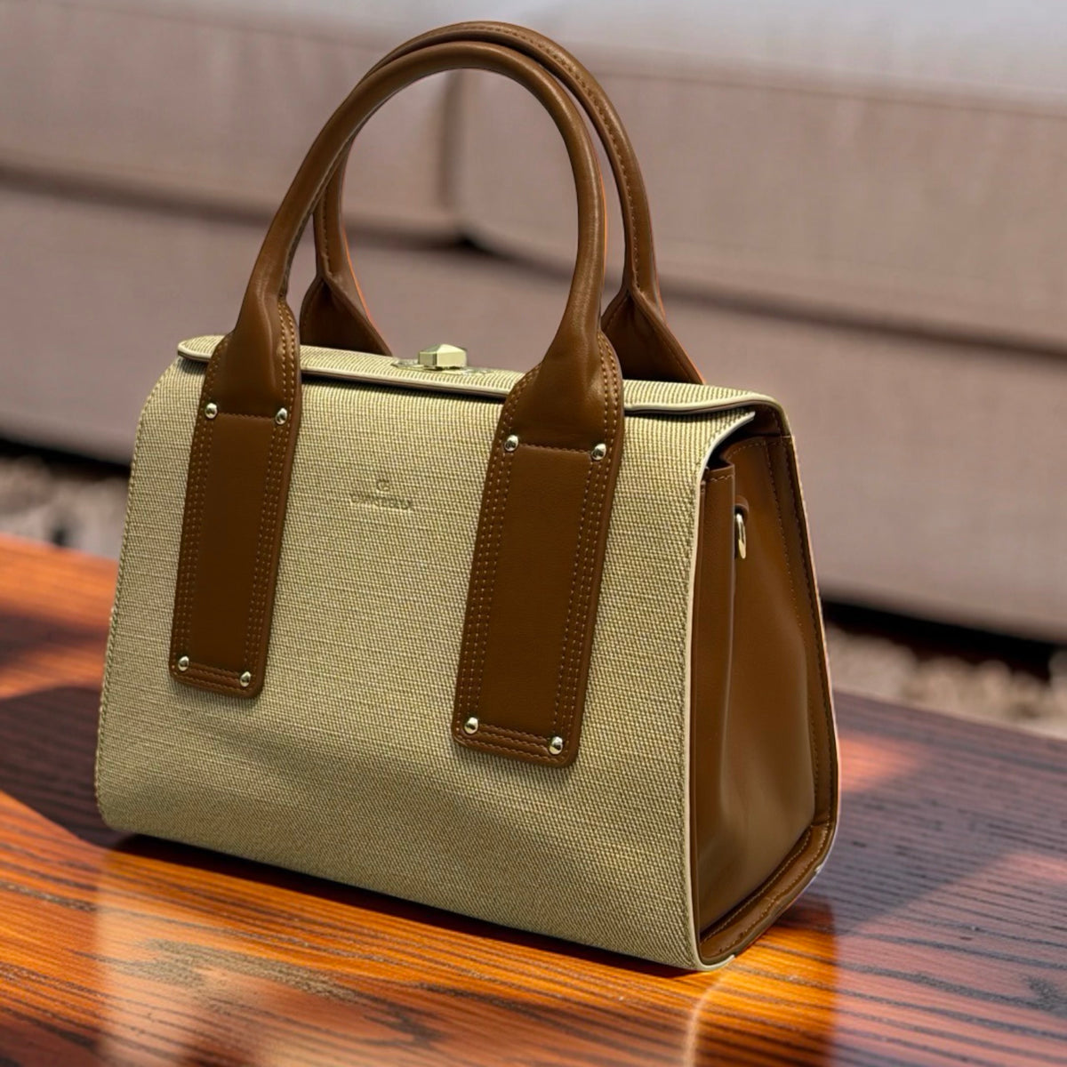 Chrisbella Textured Two-in-One Bag in Beige