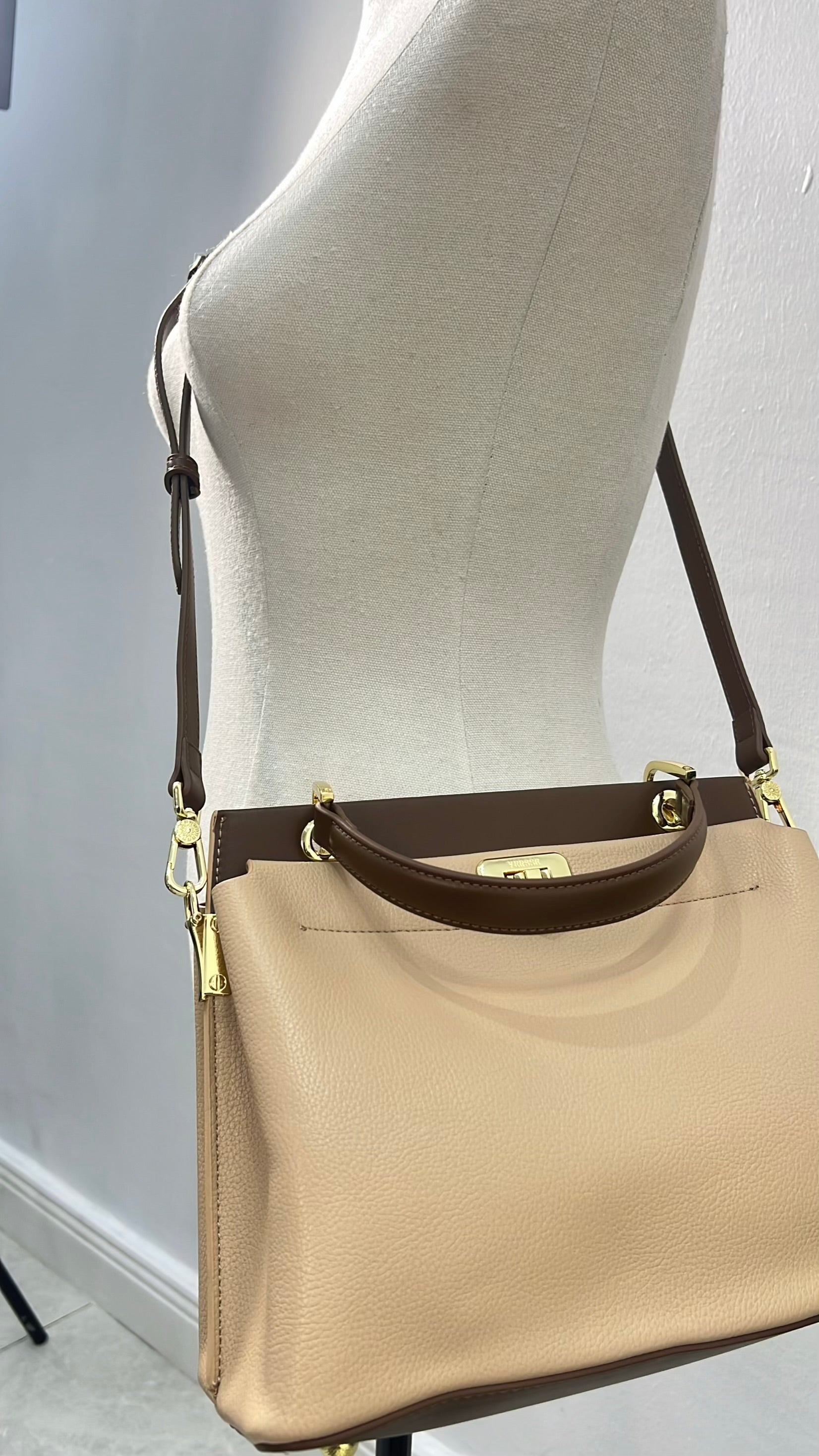 Versse Top Handle Textured Leather Bag in Apricot
