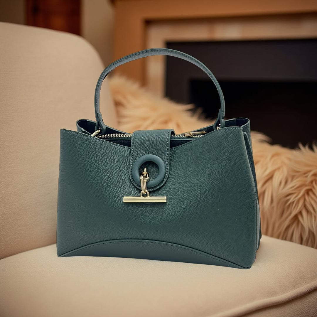 Chrisbella Leather Triple Compartment Bag in Green