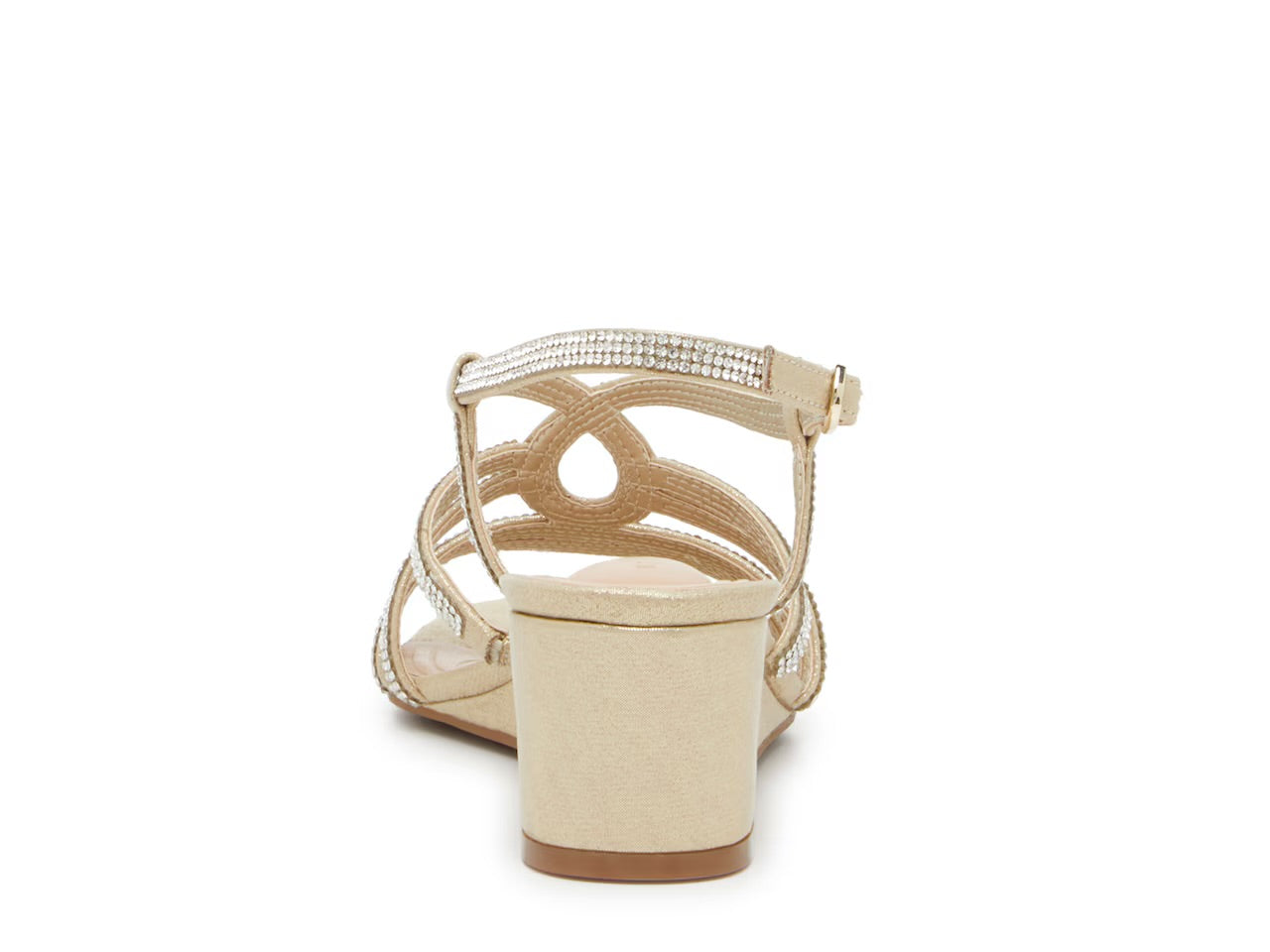 KELLY & KATIE EMBELLISHED STRAP WEDGE SANDAL IN GOLD