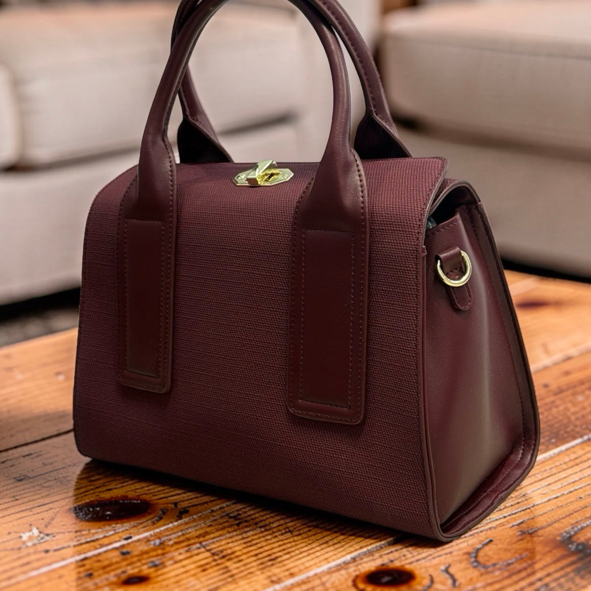 Chrisbella Textured Two-in-One Bag in Burgundy