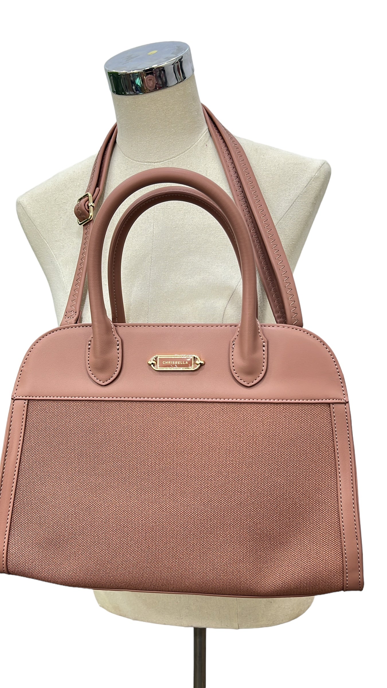 CHRISBELLA MIDI TWO-TEXTURE BAG IN PINK