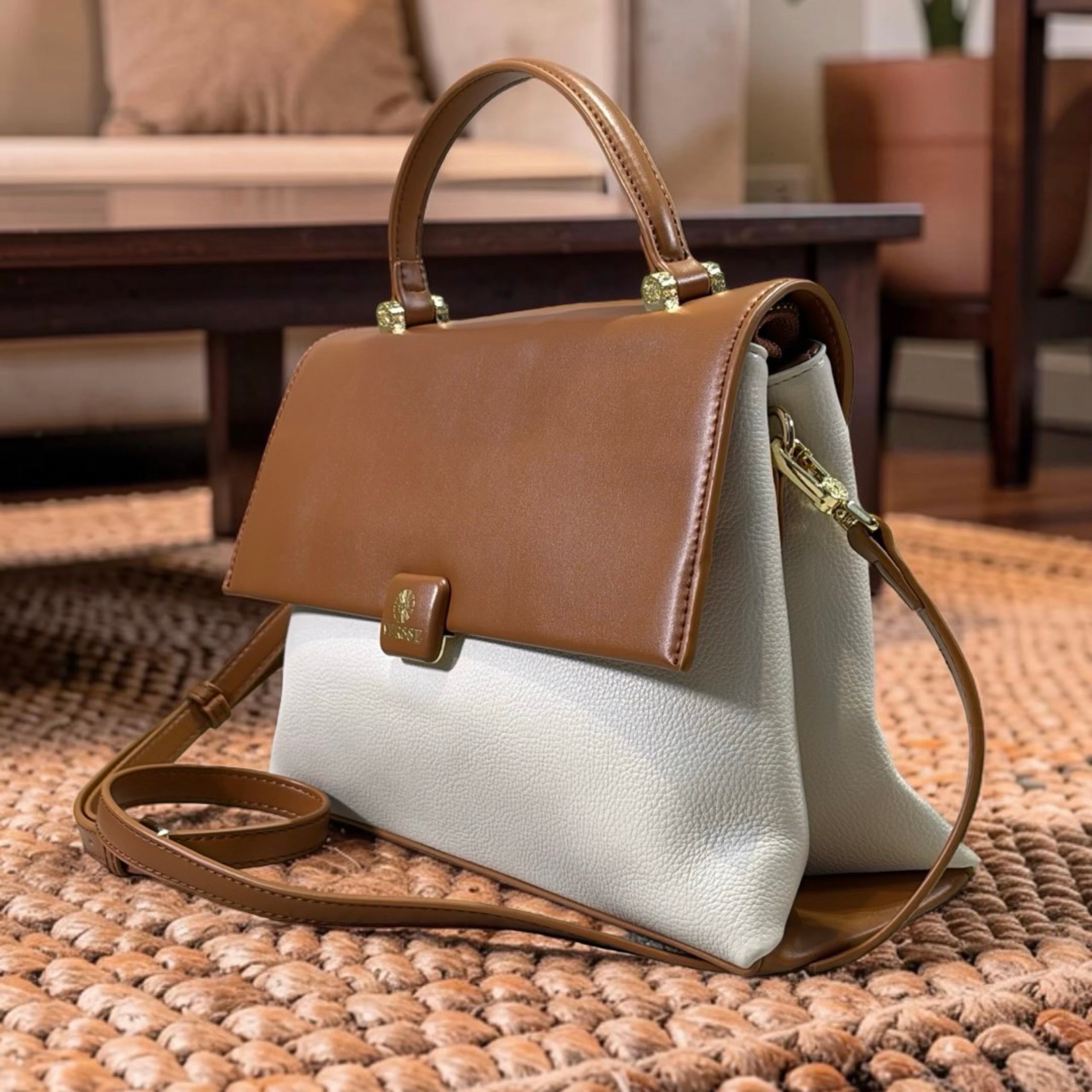 Versse Top Handle Flap Closure Bag in Brown