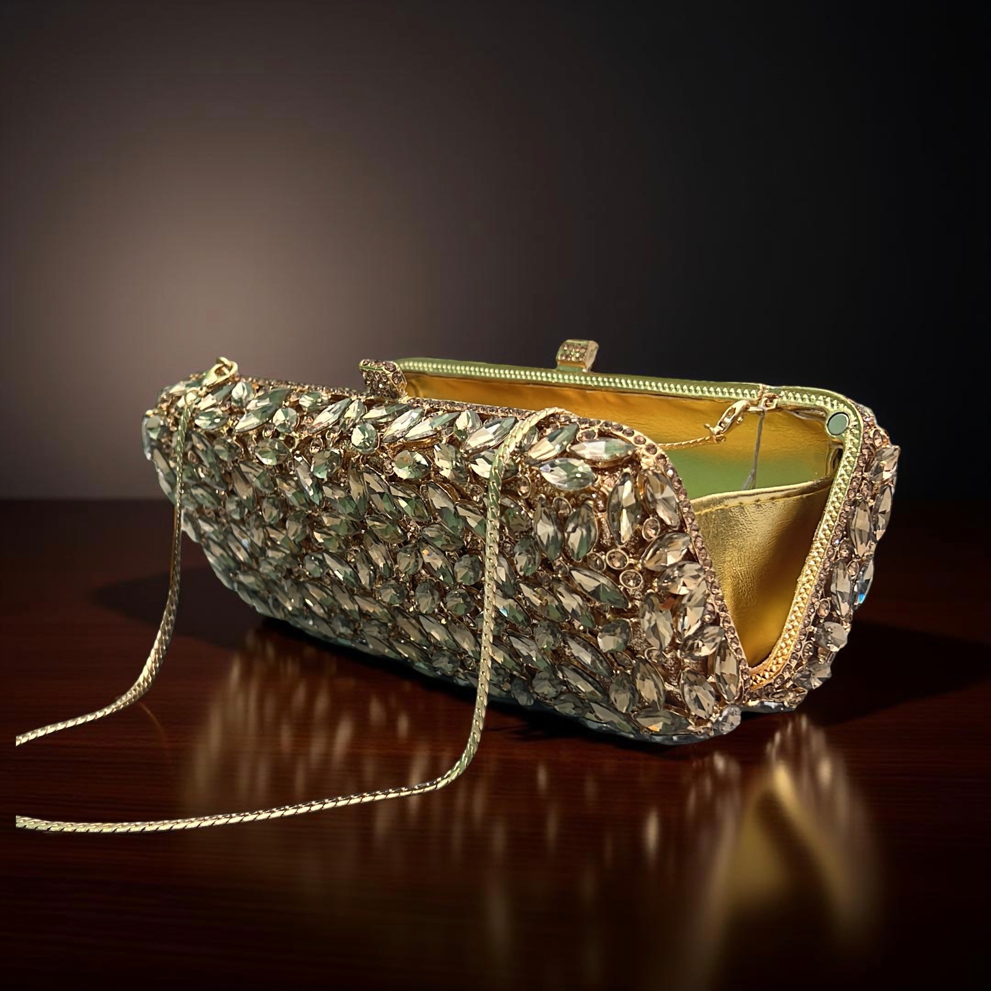 Kyoto Clutch Structured Party Purse with Stones in Gold