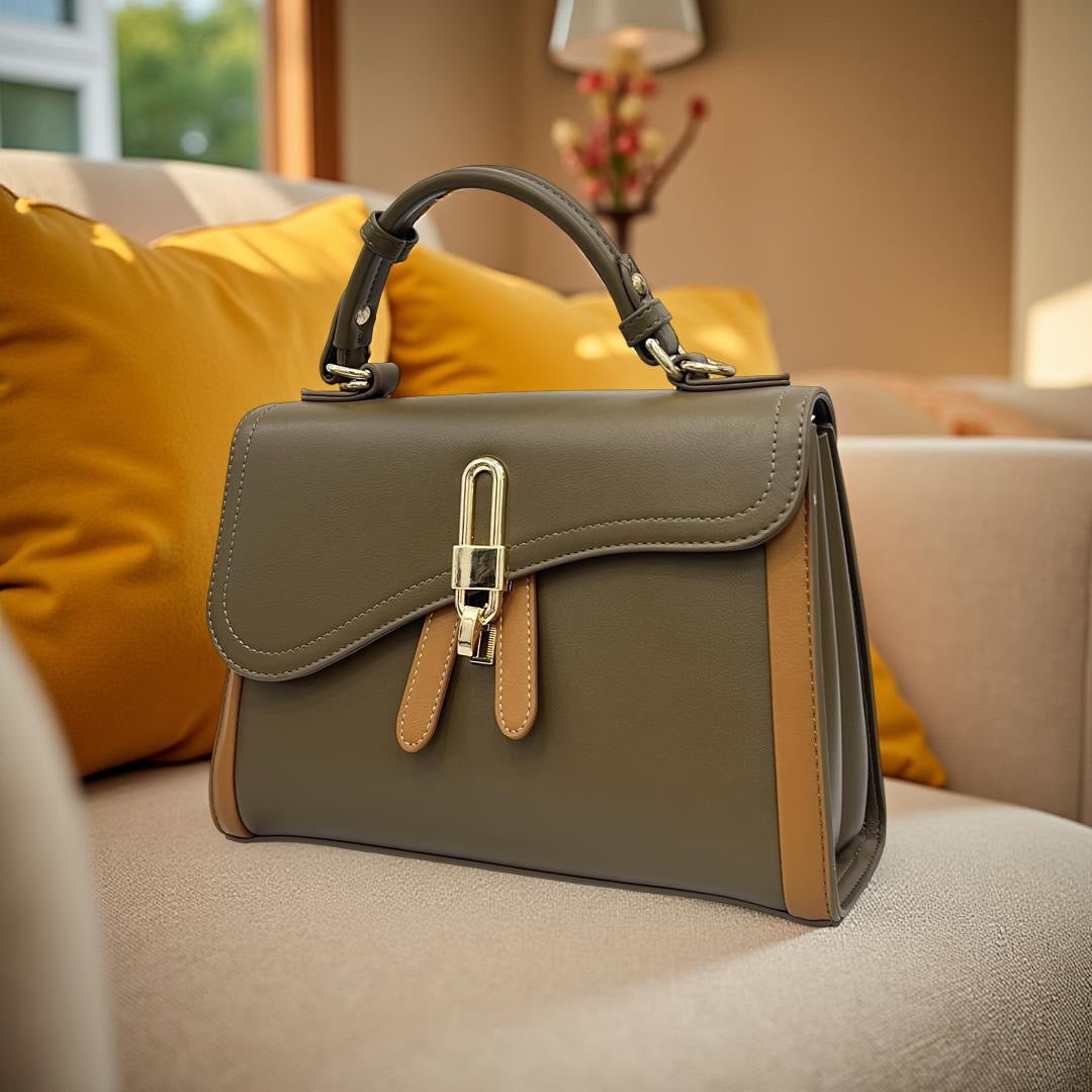 Bagco Top Handle Lock-Detail Structured Bag in Mud