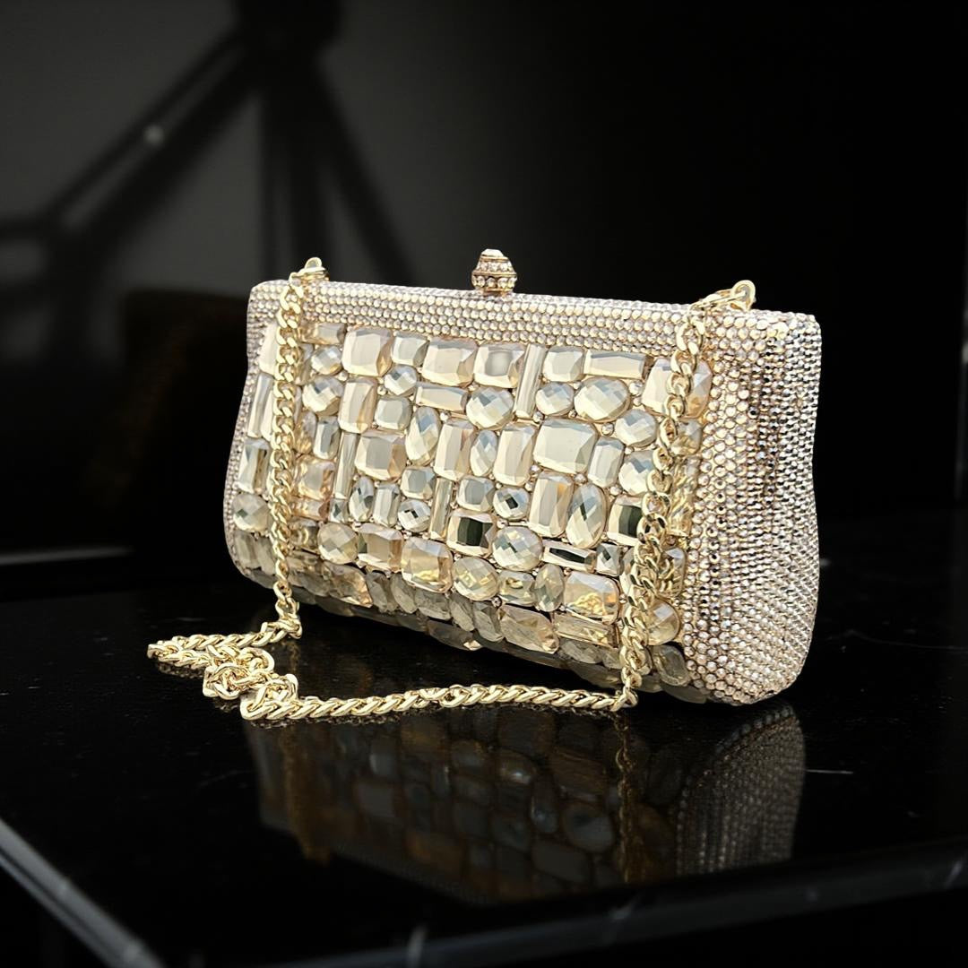 Venice Swarovski Clutch Party Purse in Gold