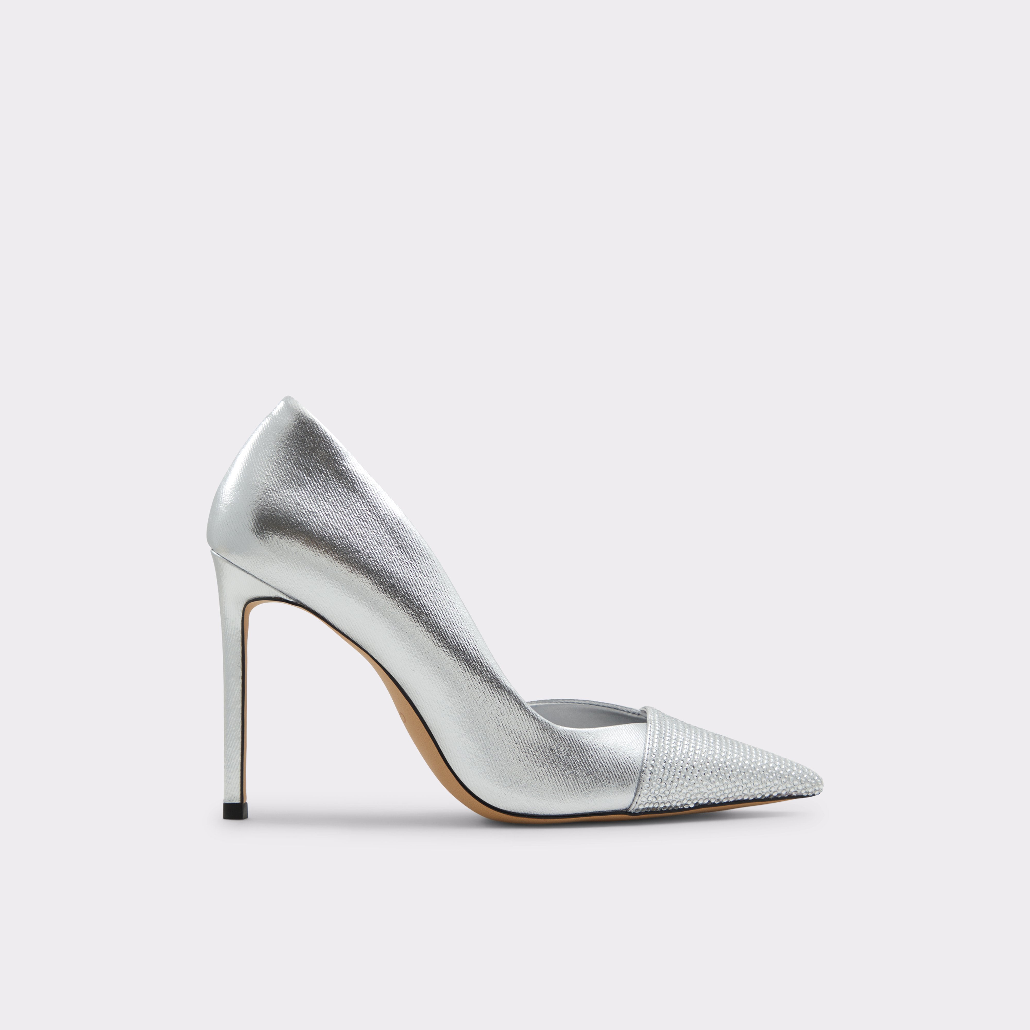 ALDO D ORSAY EMBELLISHED TOE CAP POINTED TOE HEEL IN SILVER