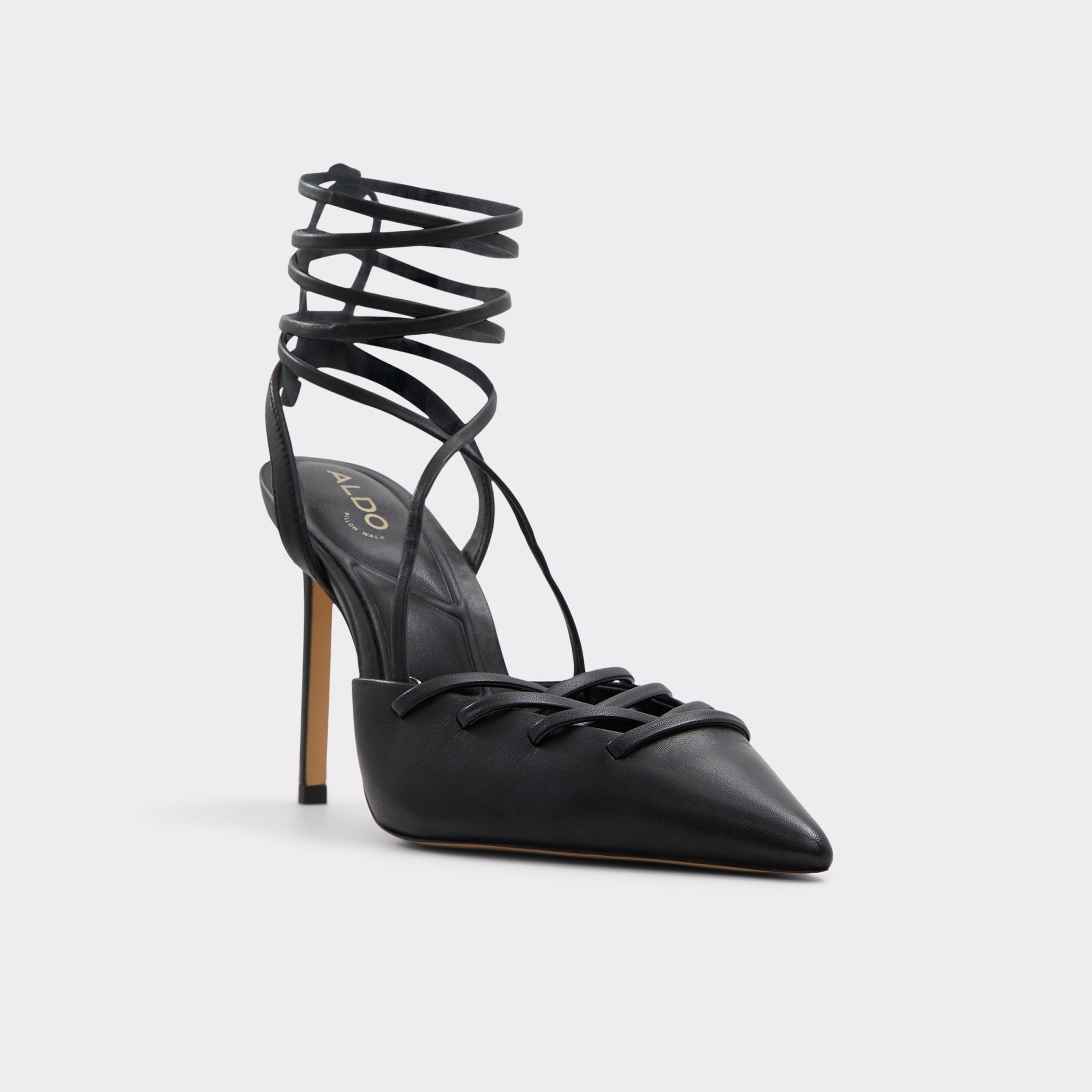 ALDO LACE-UP POINTED TOE ANKLE TIE PUMP IN BLACK