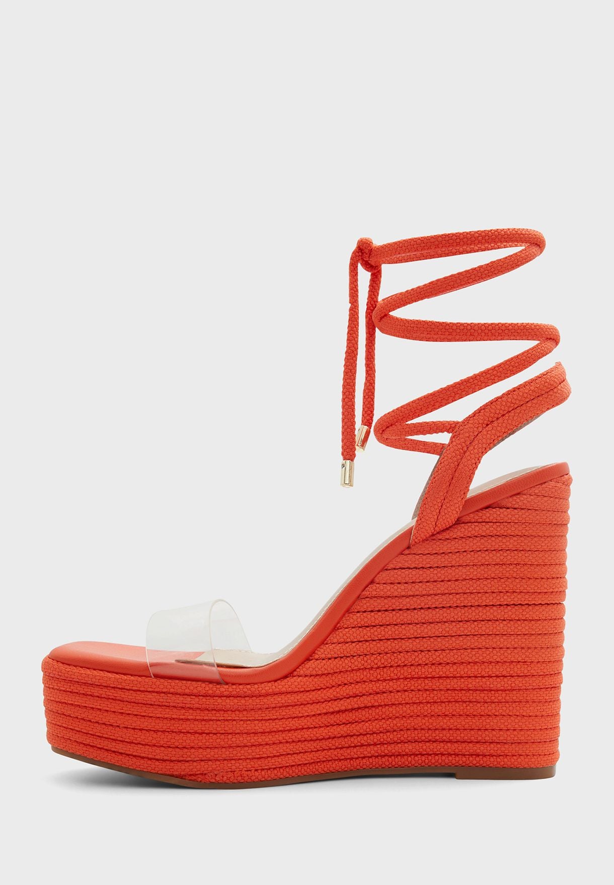 ALDO ORANGE ANKLE TIE WEDGE SANDAL