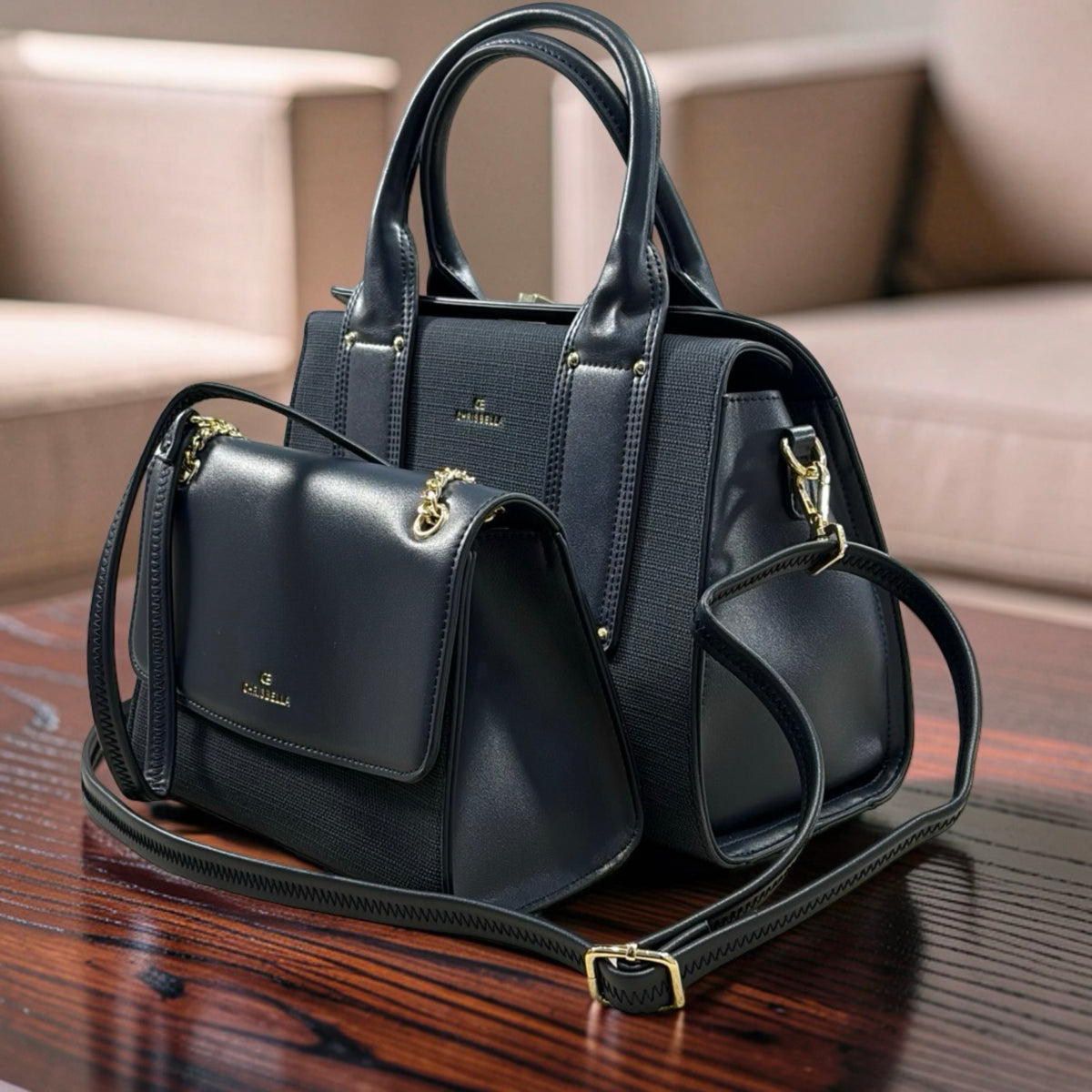 Chrisbella Textured Two-in-One Bag in Navy