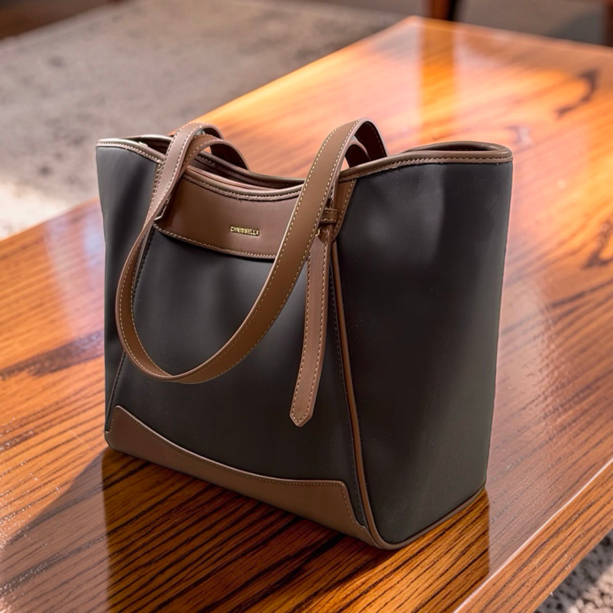 Chrisbella Large Two-Tone Bag in Coffee