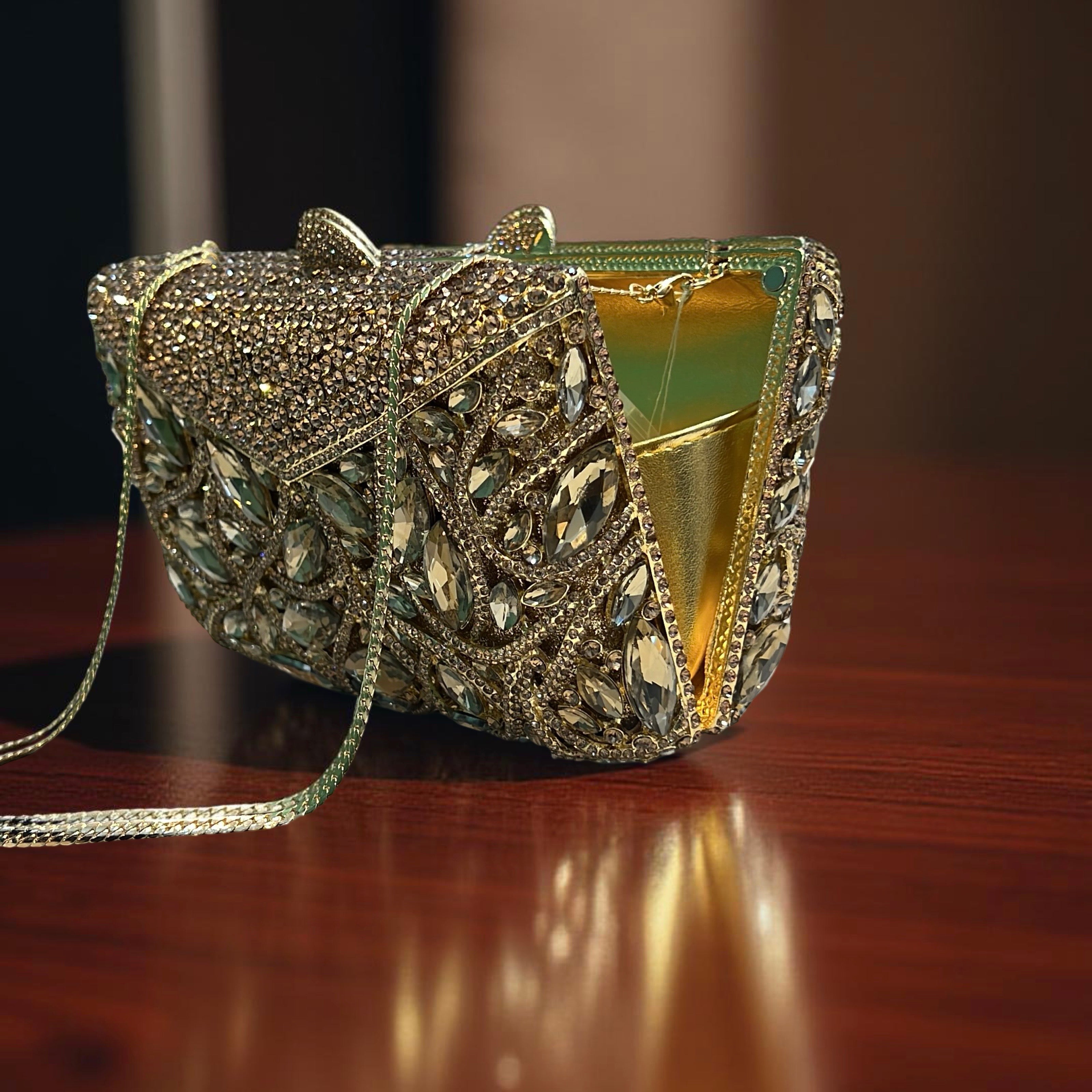 Santiago Structured Clutch Party Purse with Stones in Gold