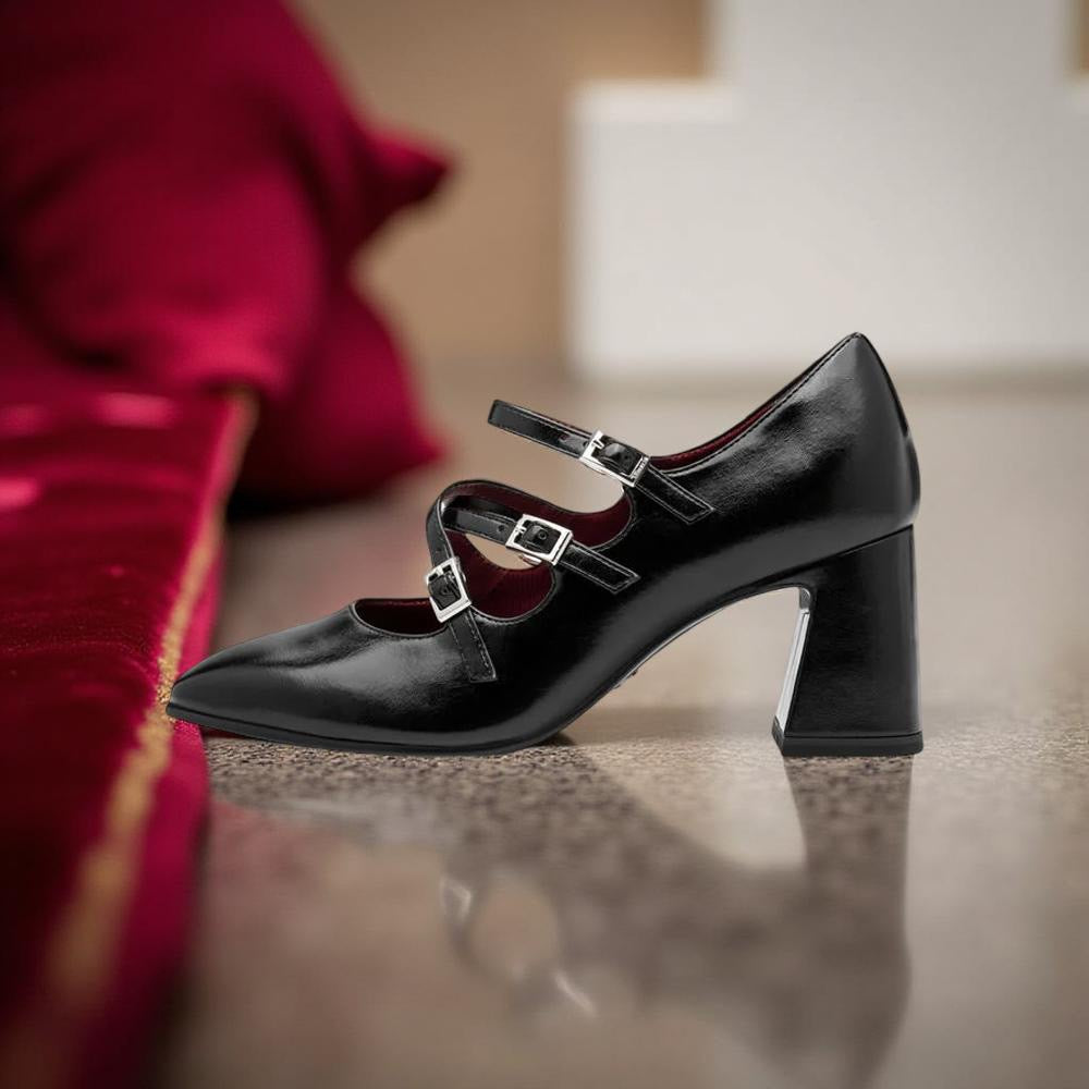 Tamaris Square Toe Block Heel Pump in Black