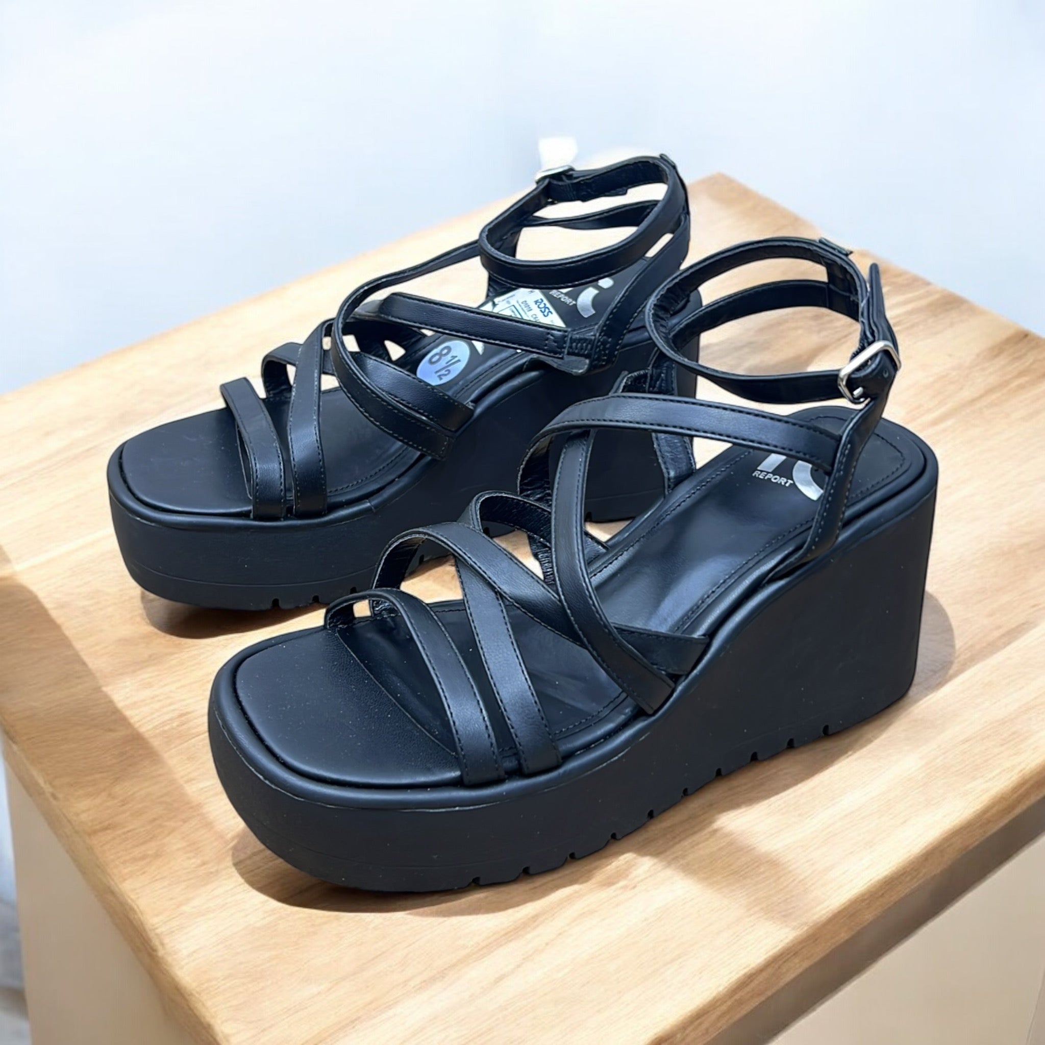 REPORT STRAPPY WEDGE SANDAL IN BLACK