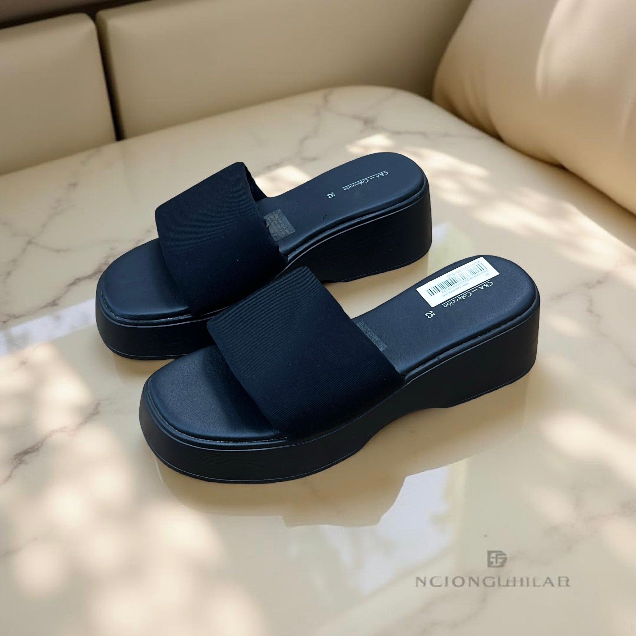 C & A Coleccion Flatform Sandal In Black