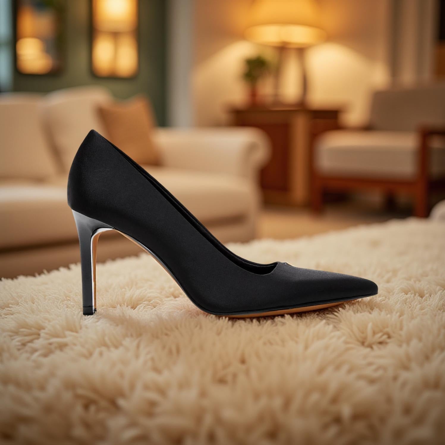 Bershka Pointed Toe Heeled Pump in Black