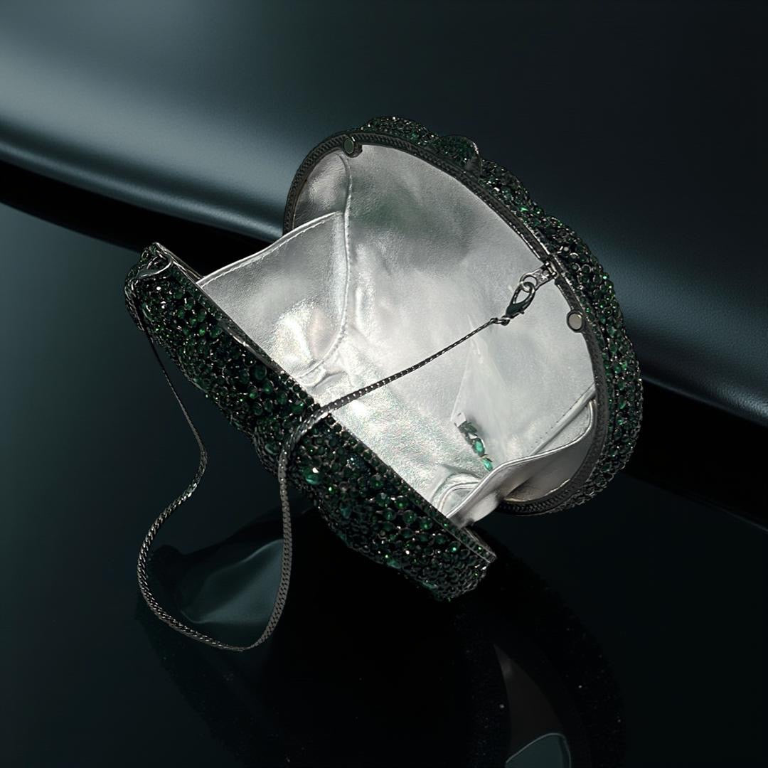 Seoul Spiral Detail Design Clutch Party Purse with Stones in Forest Green