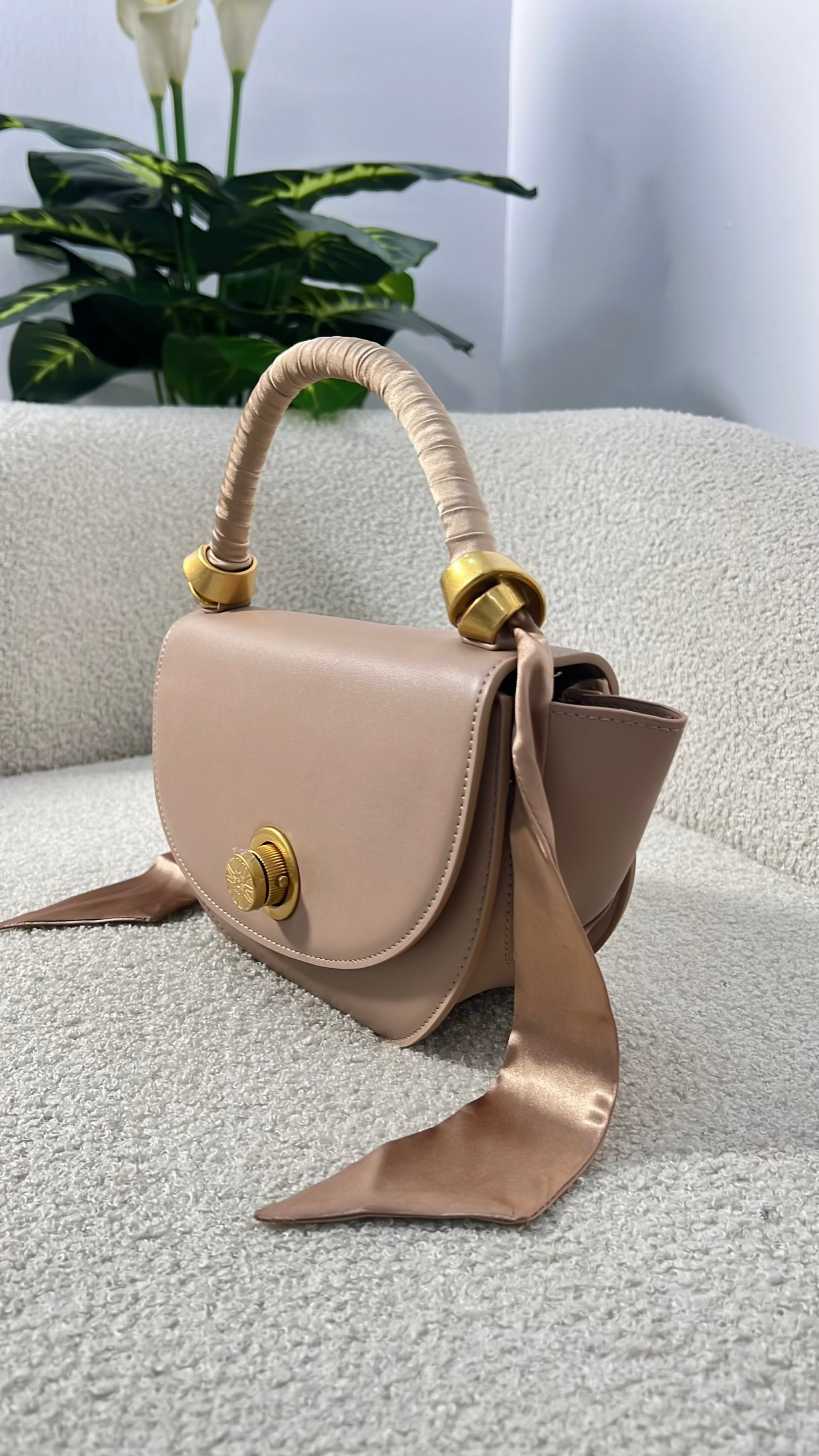 Versse Mini Top Handle Winged Bag in Beige