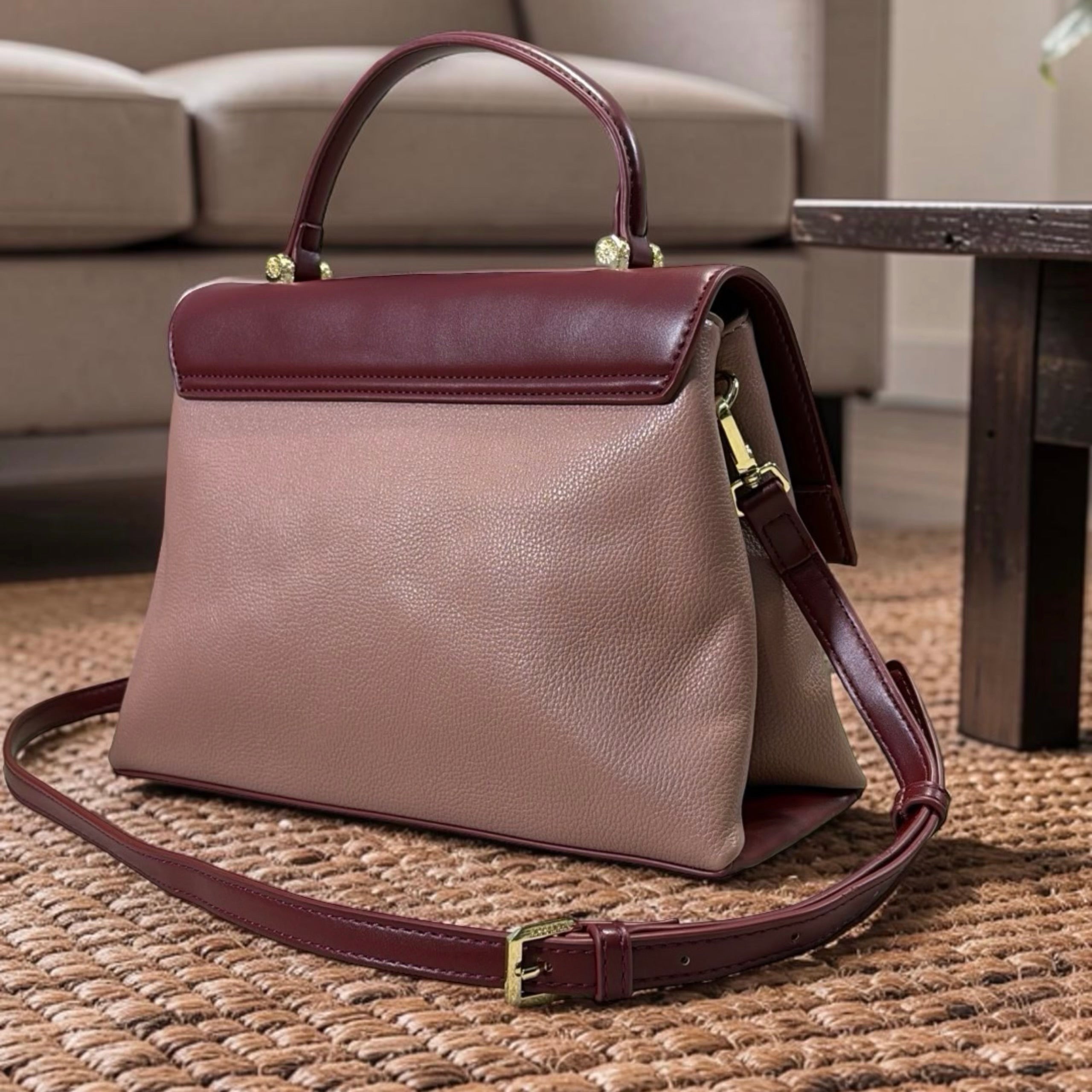Versse Top Handle Flap Closure Bag in Wine