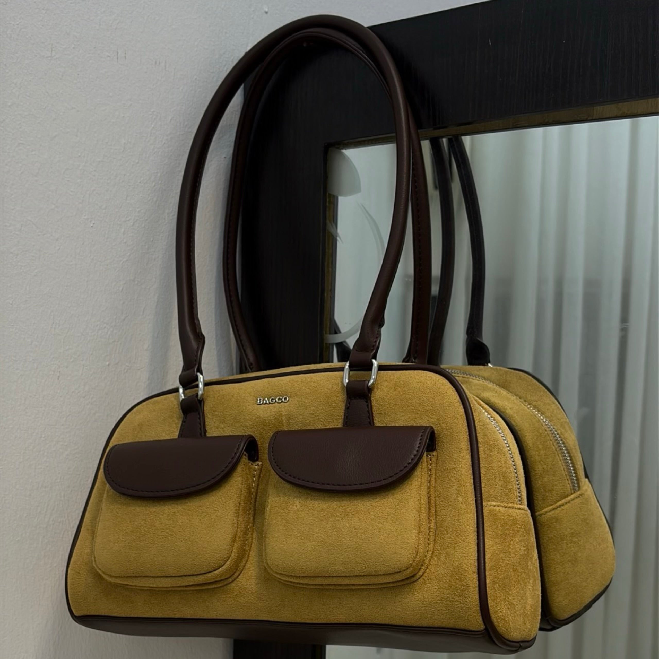 Bagco Pocket Detail Suede Bag in Coffe/Carton
