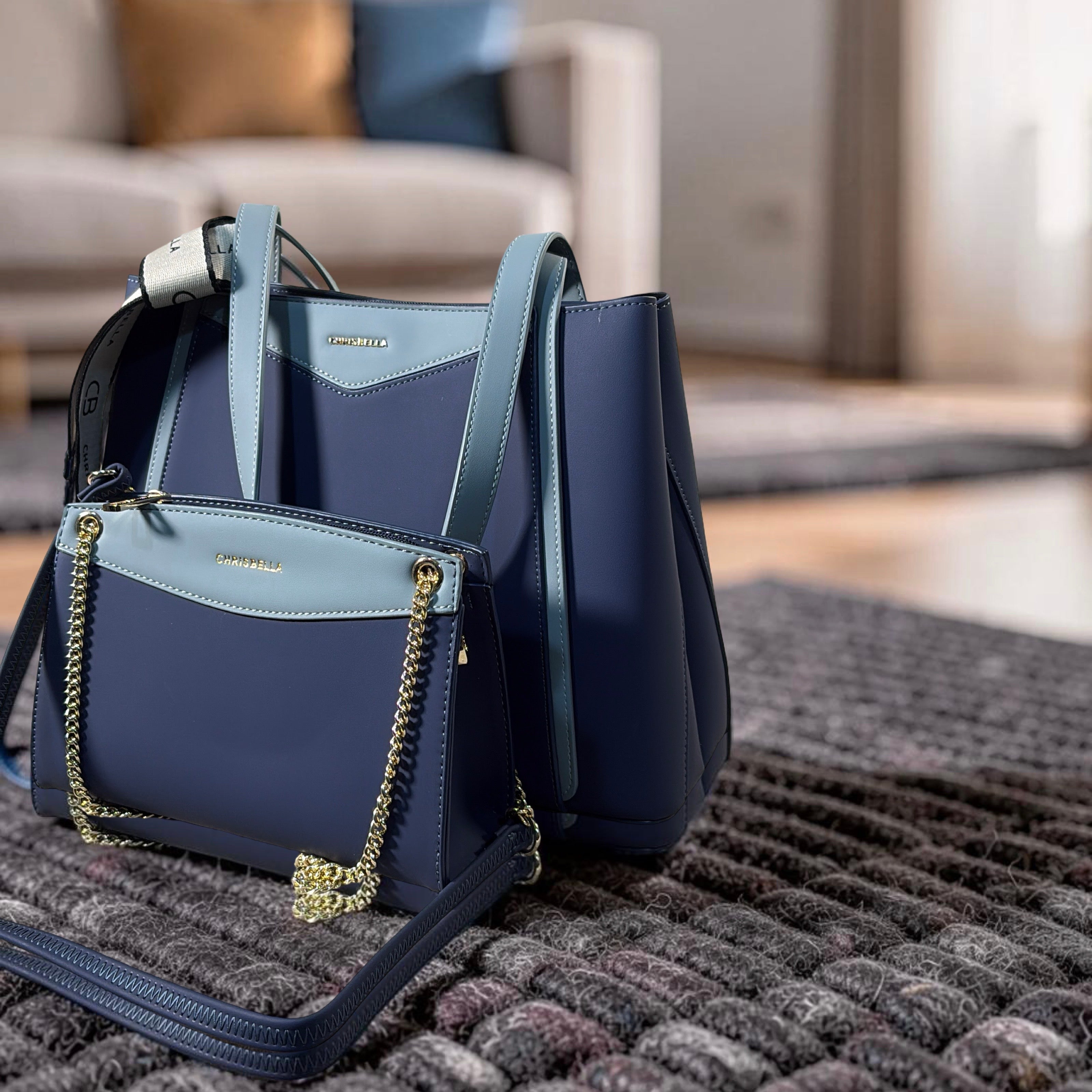 Chrisbella 2-in-1 Contrast Color Shoulder Bag in Navy