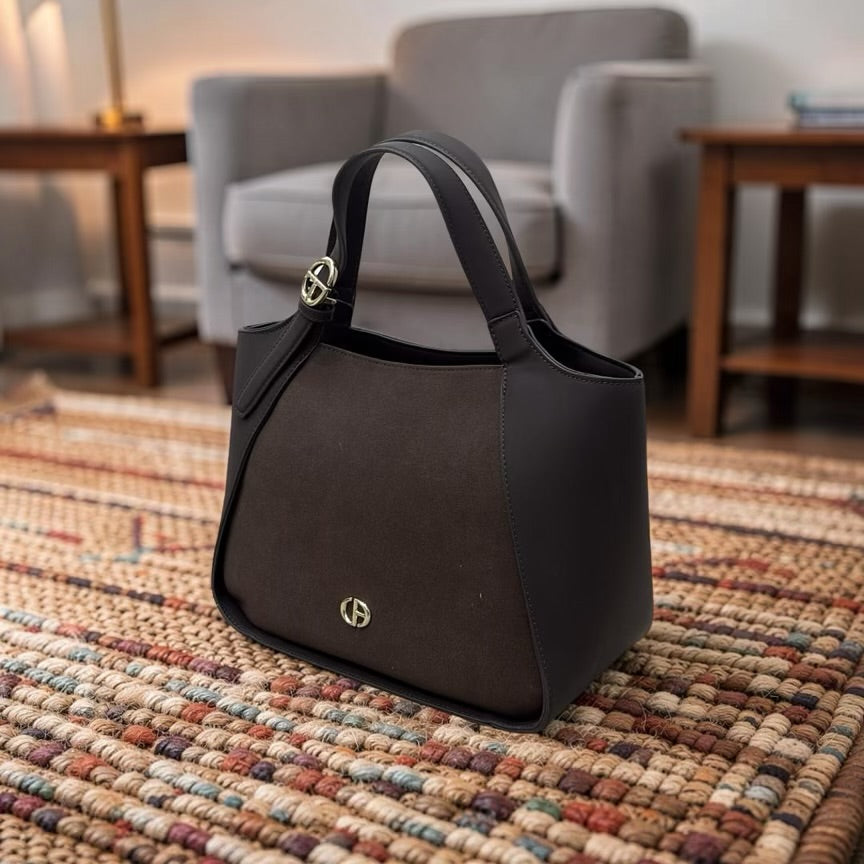 Chrisbella Suede detail Large Bag in Coffee