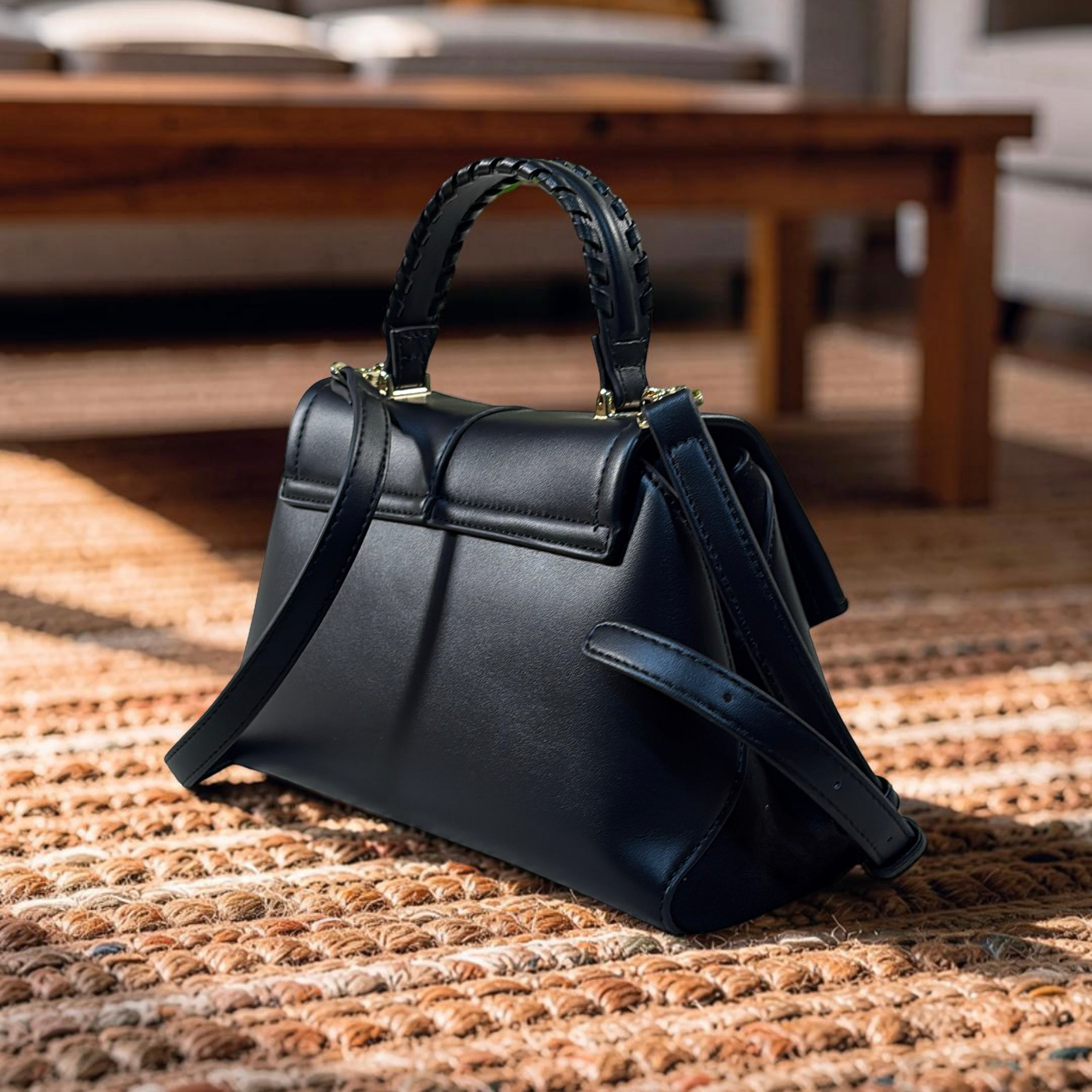 Chrisbella Suede Contast Top Handle Bag in Black
