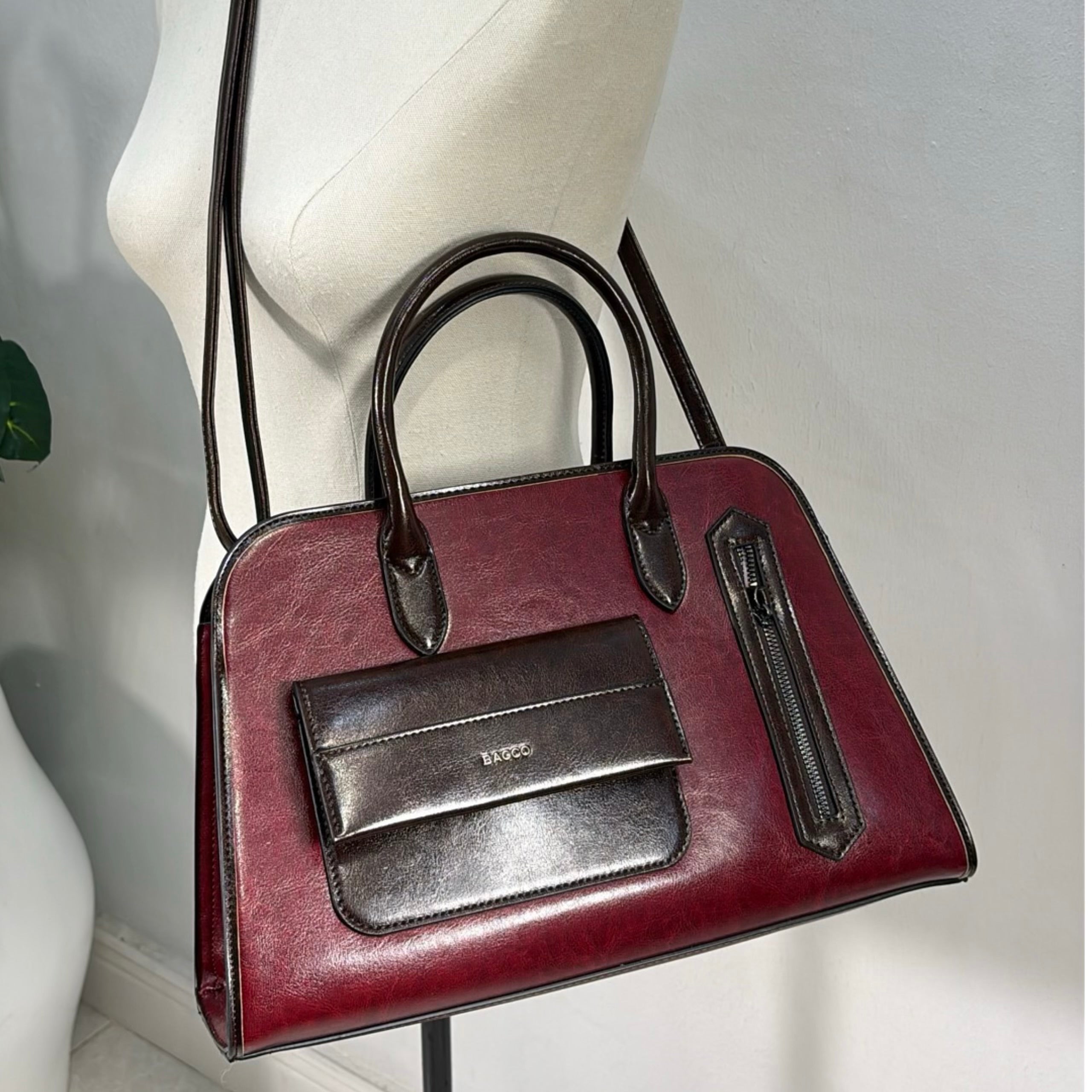 Bagco Front Pocket Detail Structured Bag in Wine