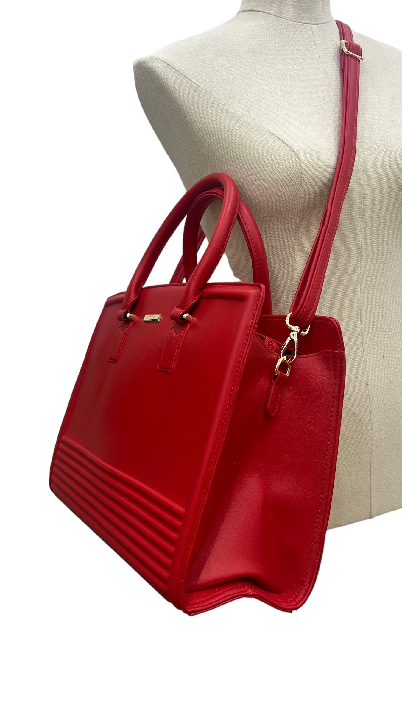 CHRISBELLA RED LARGE DOUBLE HANDLE STRUCTURED BAG
