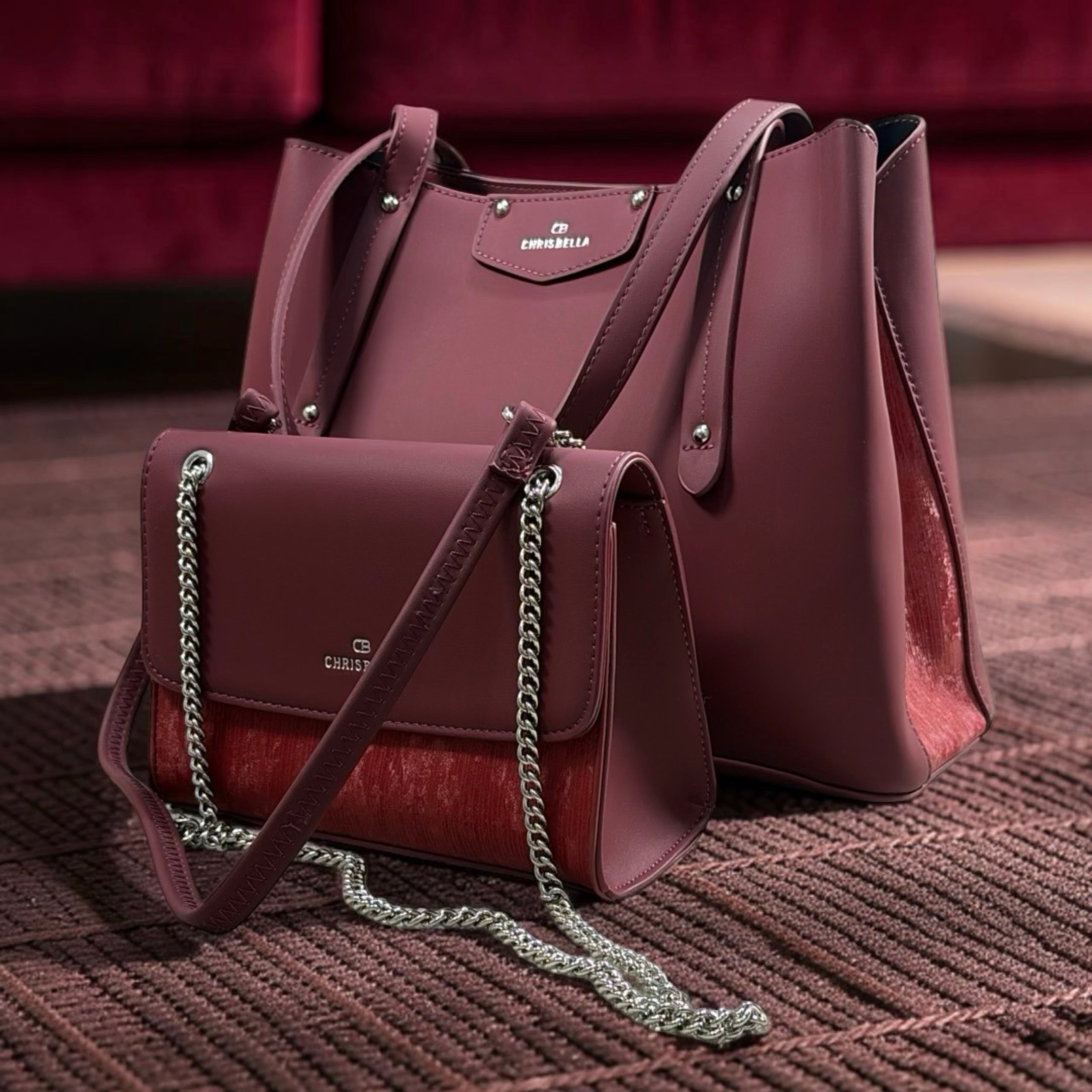 Chrisbella Triple Compartment 2-in-1 Shoulder Bag in Wine