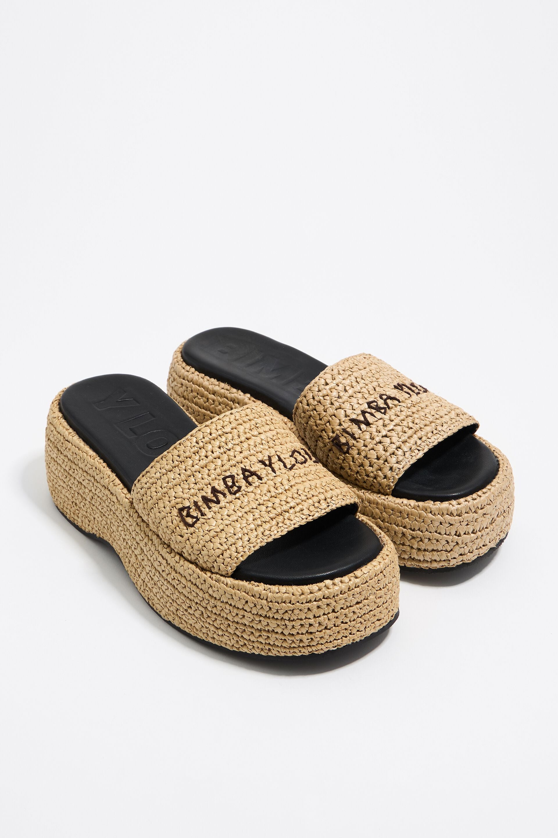 Bimba Y Lola Raffia Flatform Slide in Natural