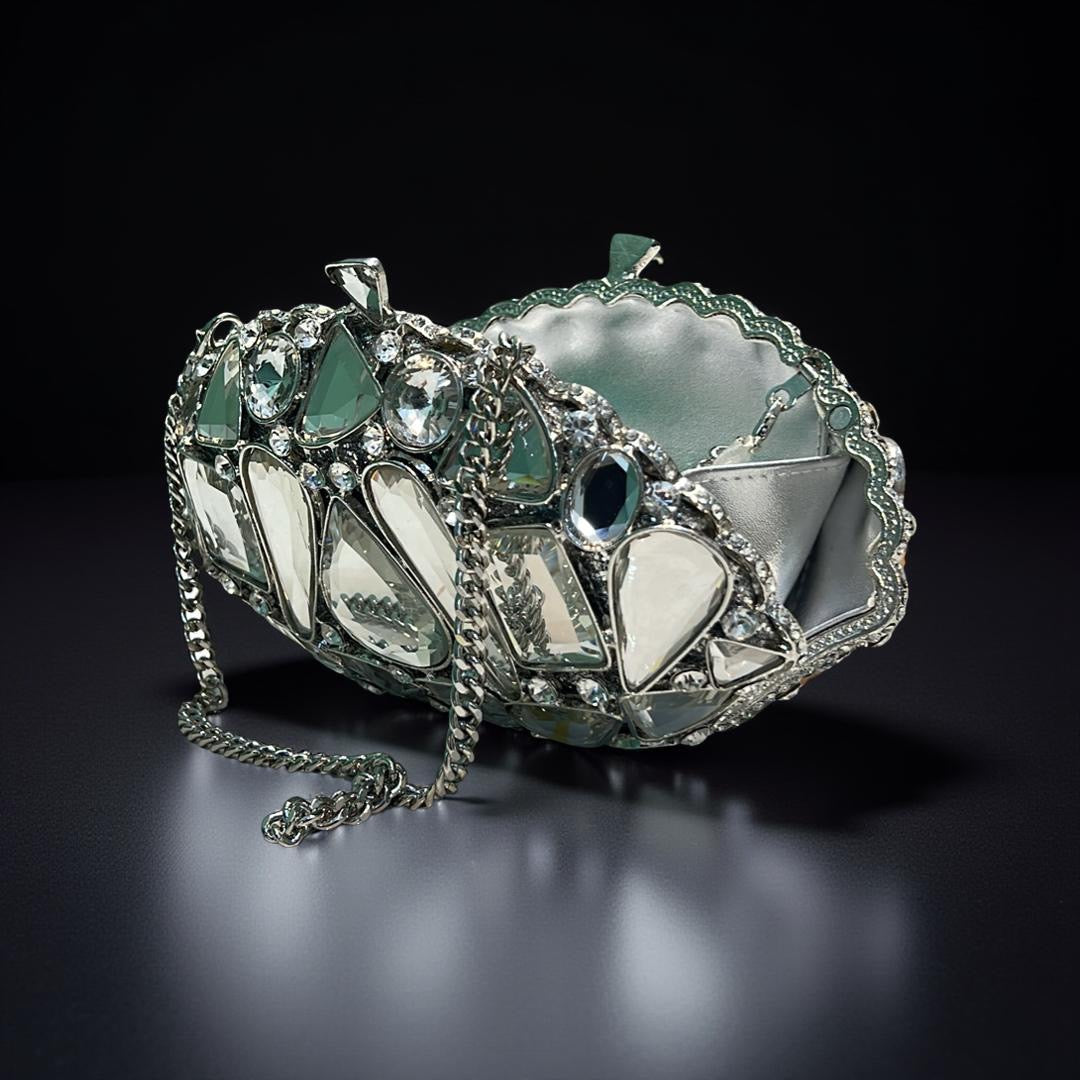 Valencia Structured Clutch Party Purse with Stones in Silver