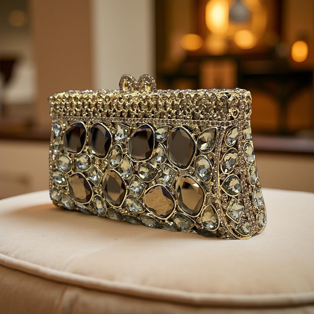 Cairo Glam Clutch Statement Purse with Crystals in Gold
