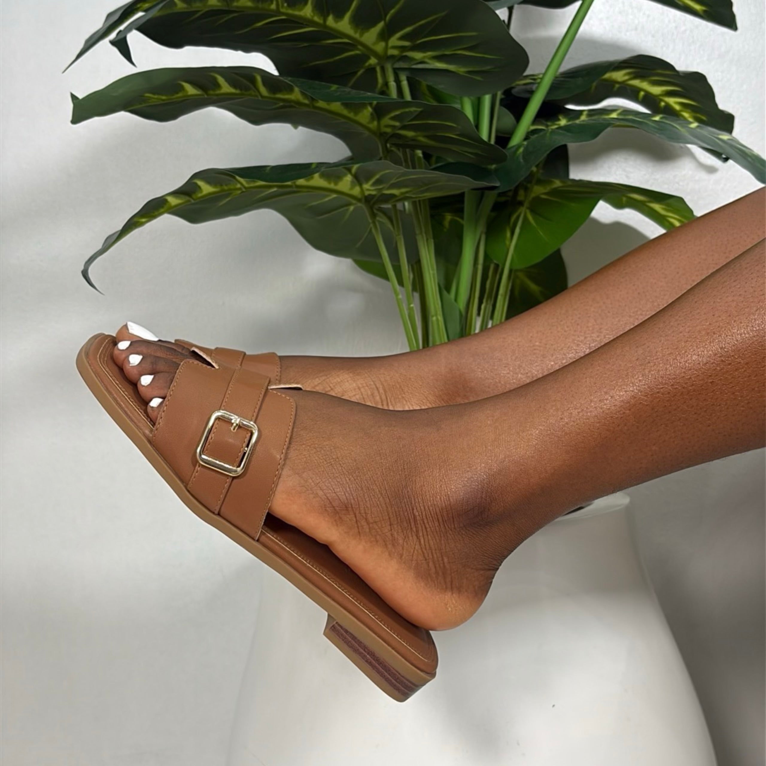 NW Buckle Detail Slide in Brown