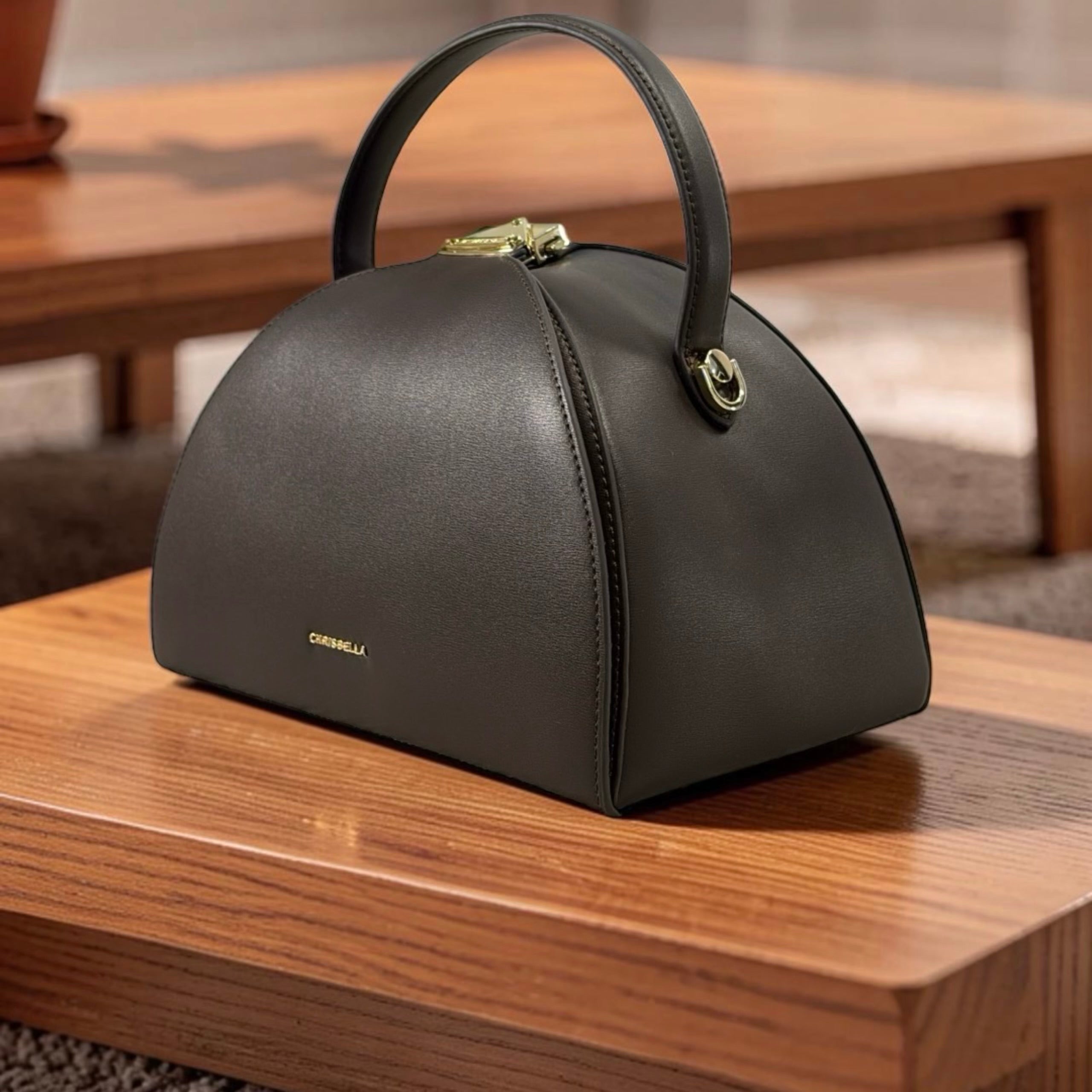 Chrisbella Semi-Circle Top Handle Bag in Coffee