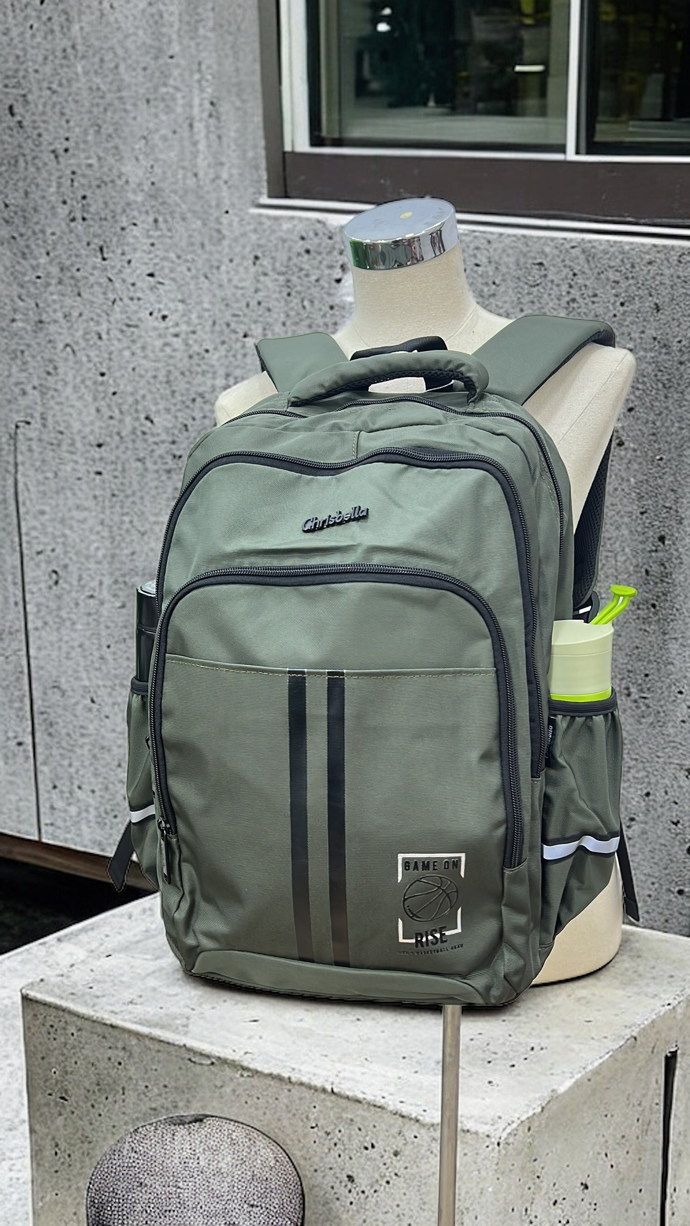 CHRISBELLA GAME ON BACKPACK IN ARMY GREEN