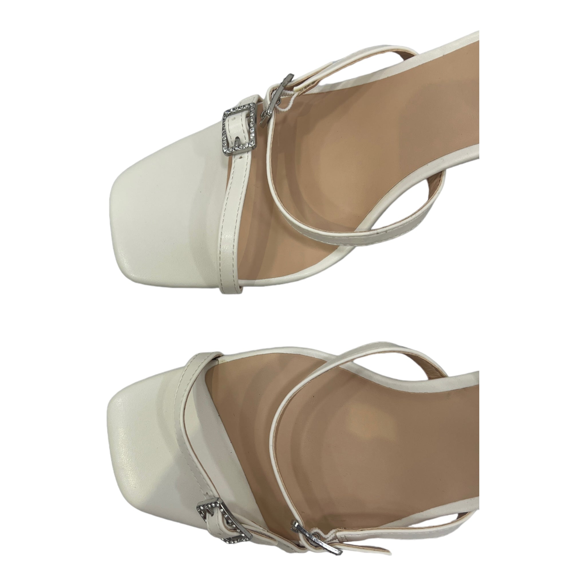 EVEN & ODD WHITE DOUBLE STRAP BUCKLE DETAIL HEELED SANDAL