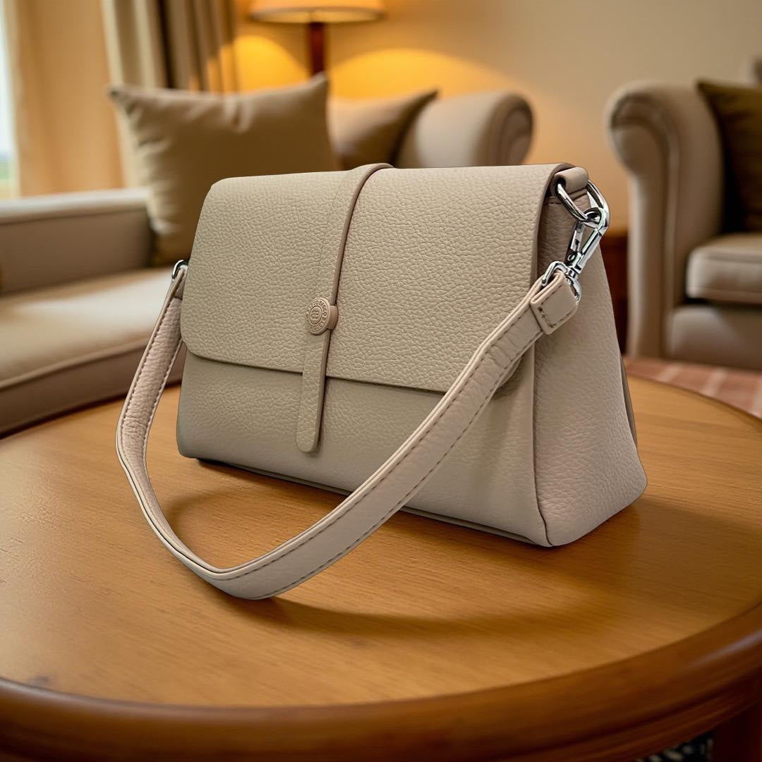 Bagco Textured Leather Double Handle Sling Bag in Cream