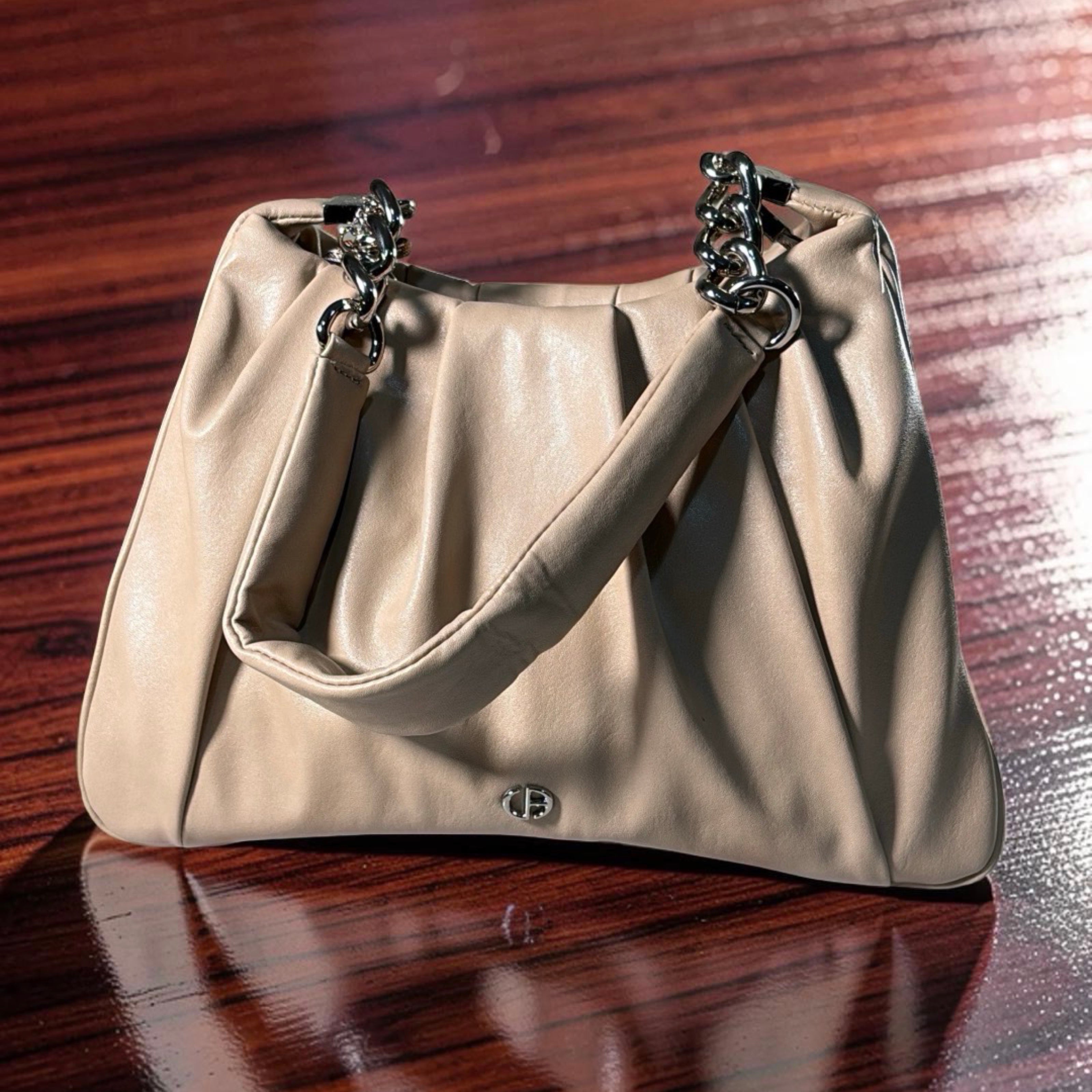 Chrisbella Ruched Deisgn Single Strap Bag in Beige