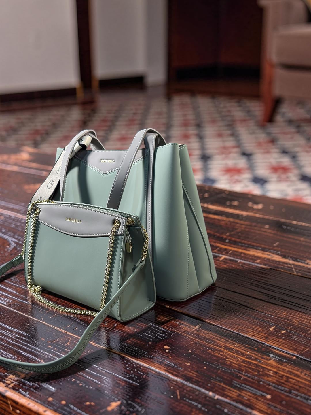 Chrisbella 2-in-1 Contrast Color Shoulder Bag in Lime