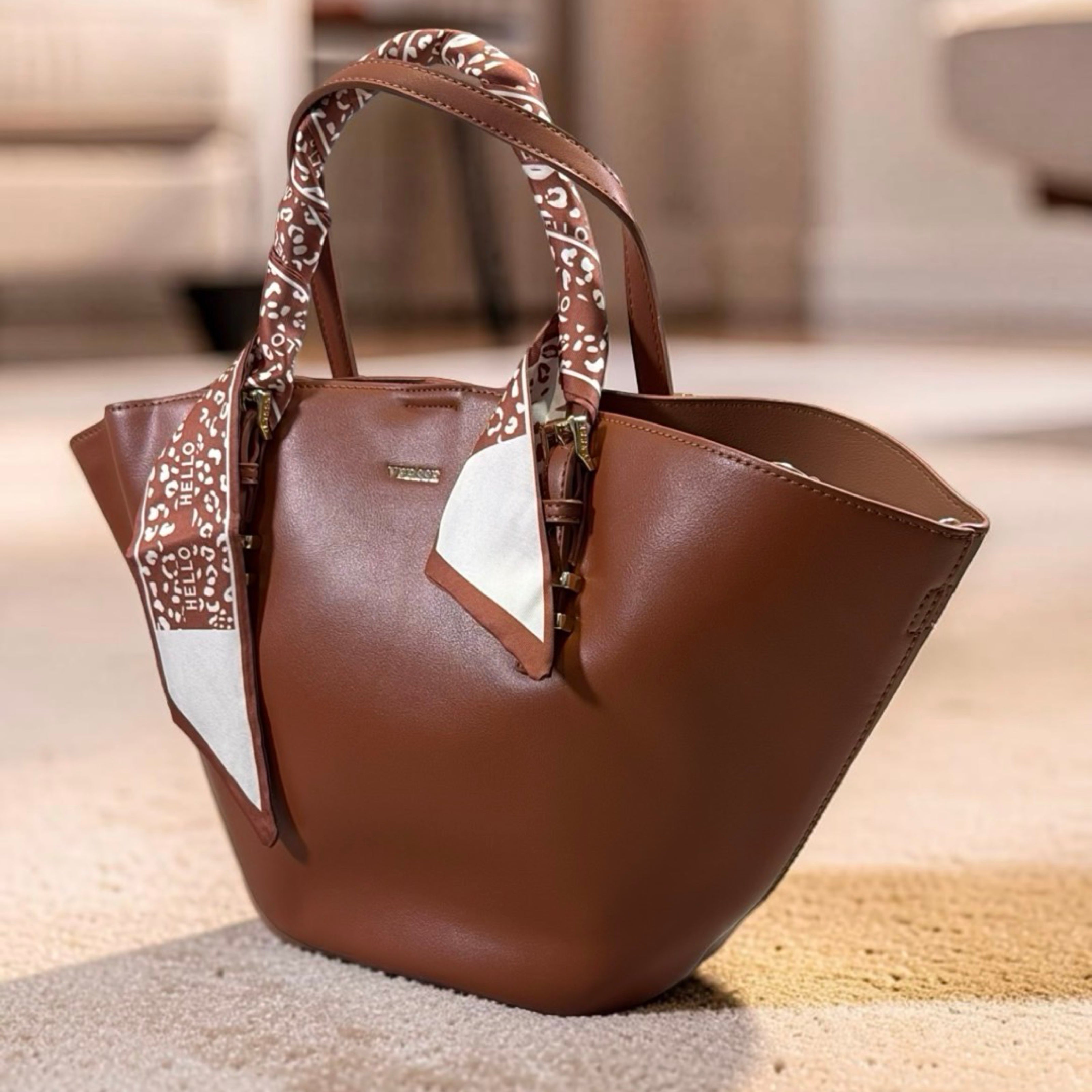 Versse Trapeze Handbag in Brown