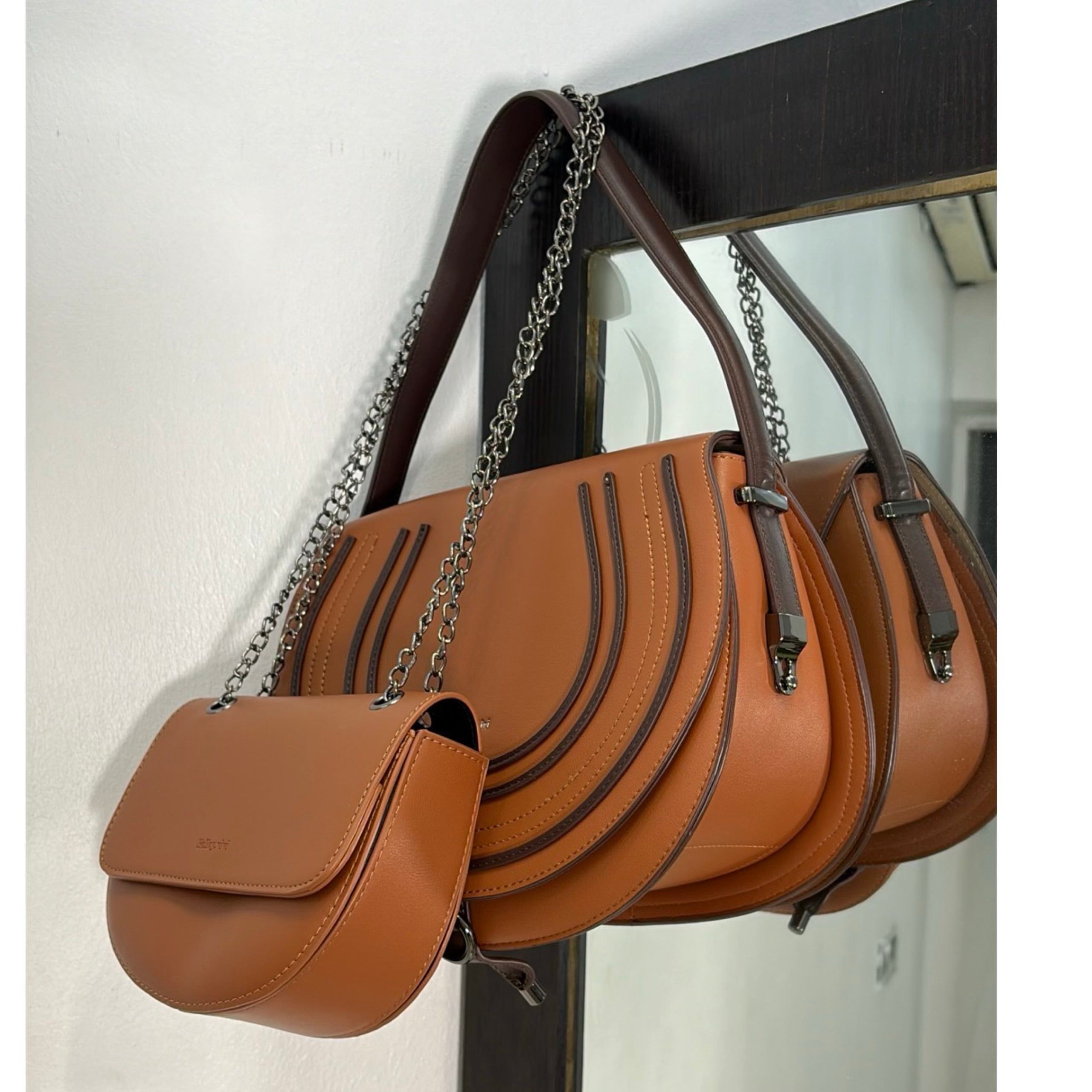 Holley Vivi Single Strap Structured Flap Design Bag in Brown