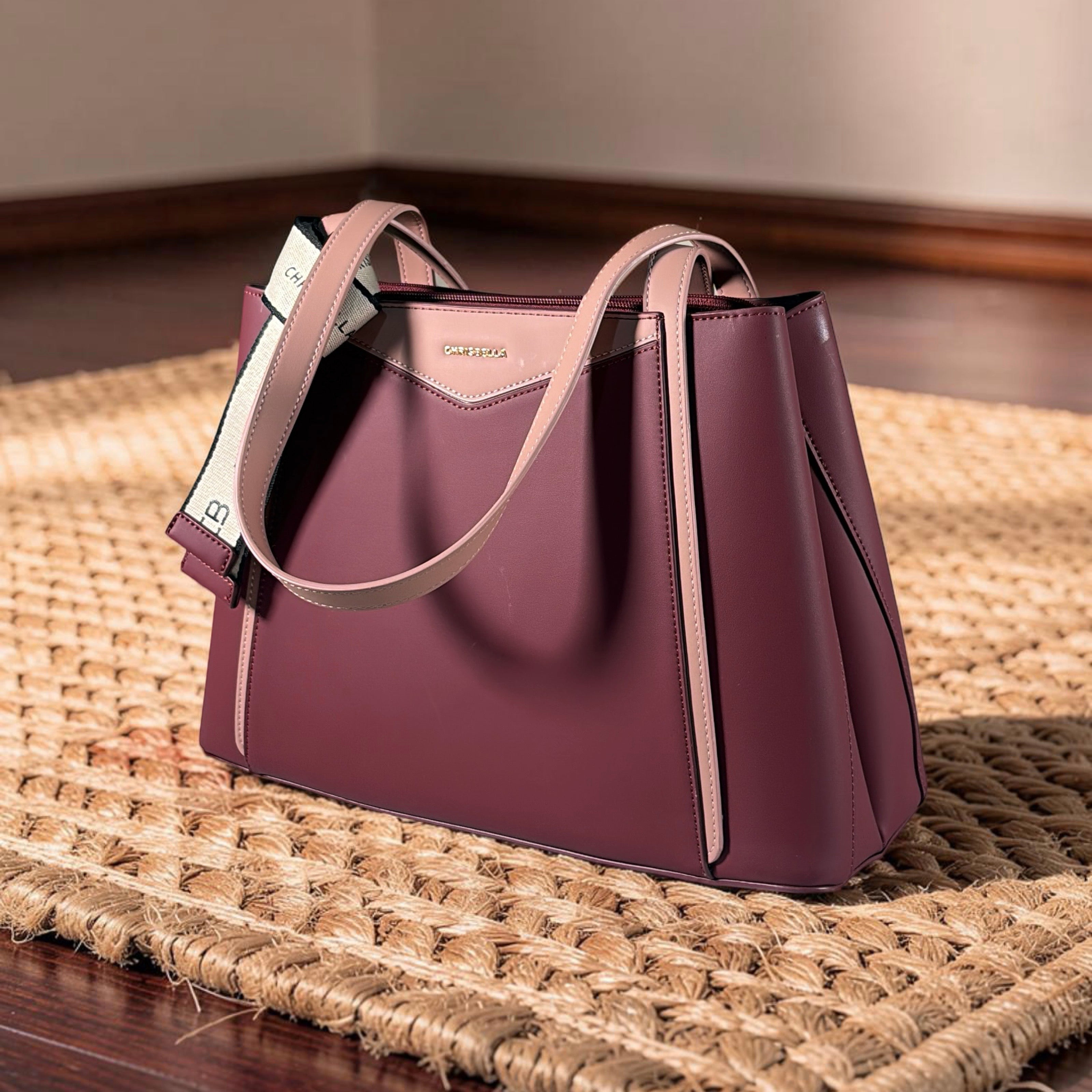 Chrisbella 2-in-1 Contrast Color Shoulder Bag in Burgundy