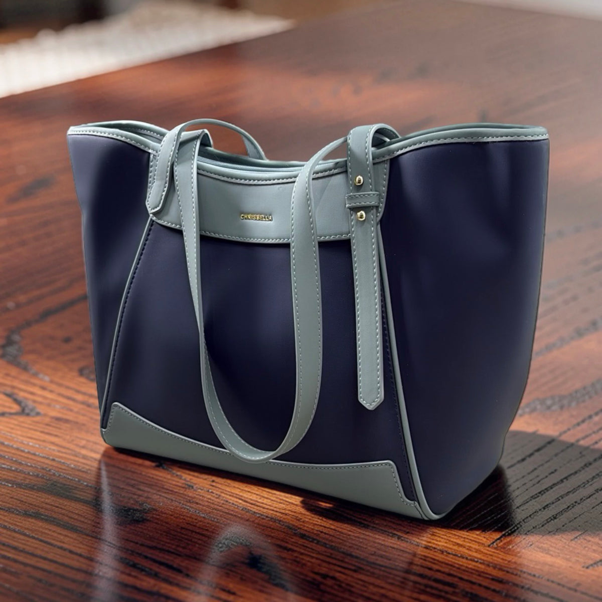 Chrisbella Large Two-Tone Bag in Navy